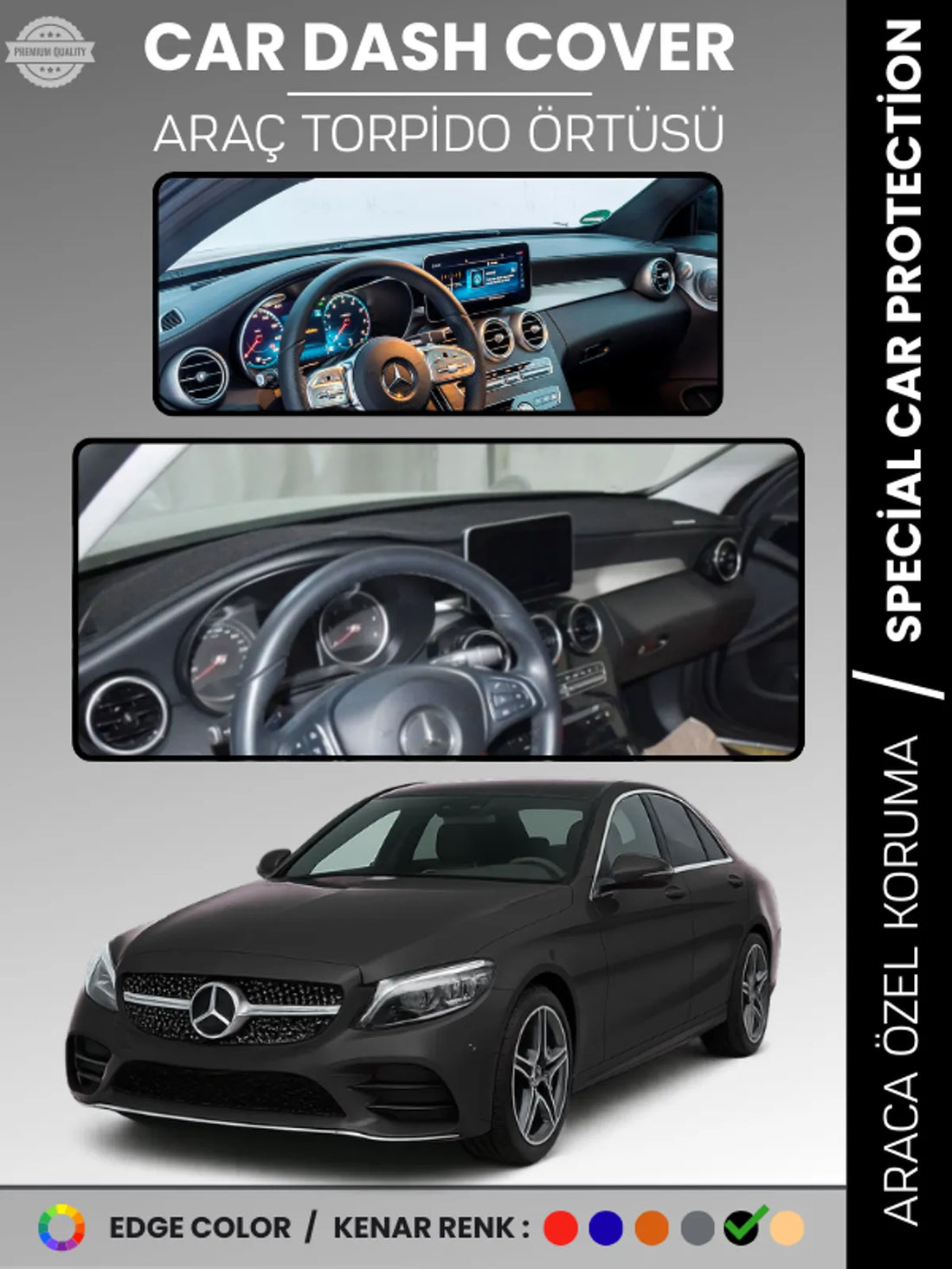 MERCEDES C-CLASS W205 (2014-2020) Uyumlu Torpido Örtüsü Araca Özel Ön Göğüs Koruma