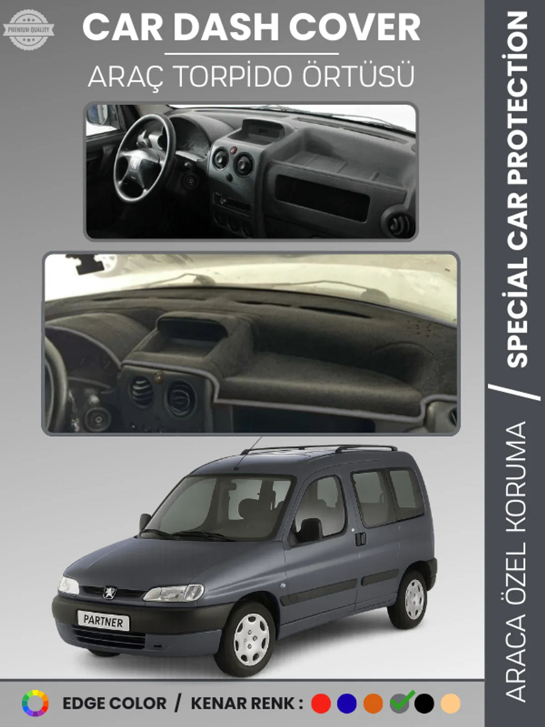 PEUGEOT PARTNER (1996-2002) Uyumlu Torpido Örtüsü Araca Özel Ön Göğüs Koruma