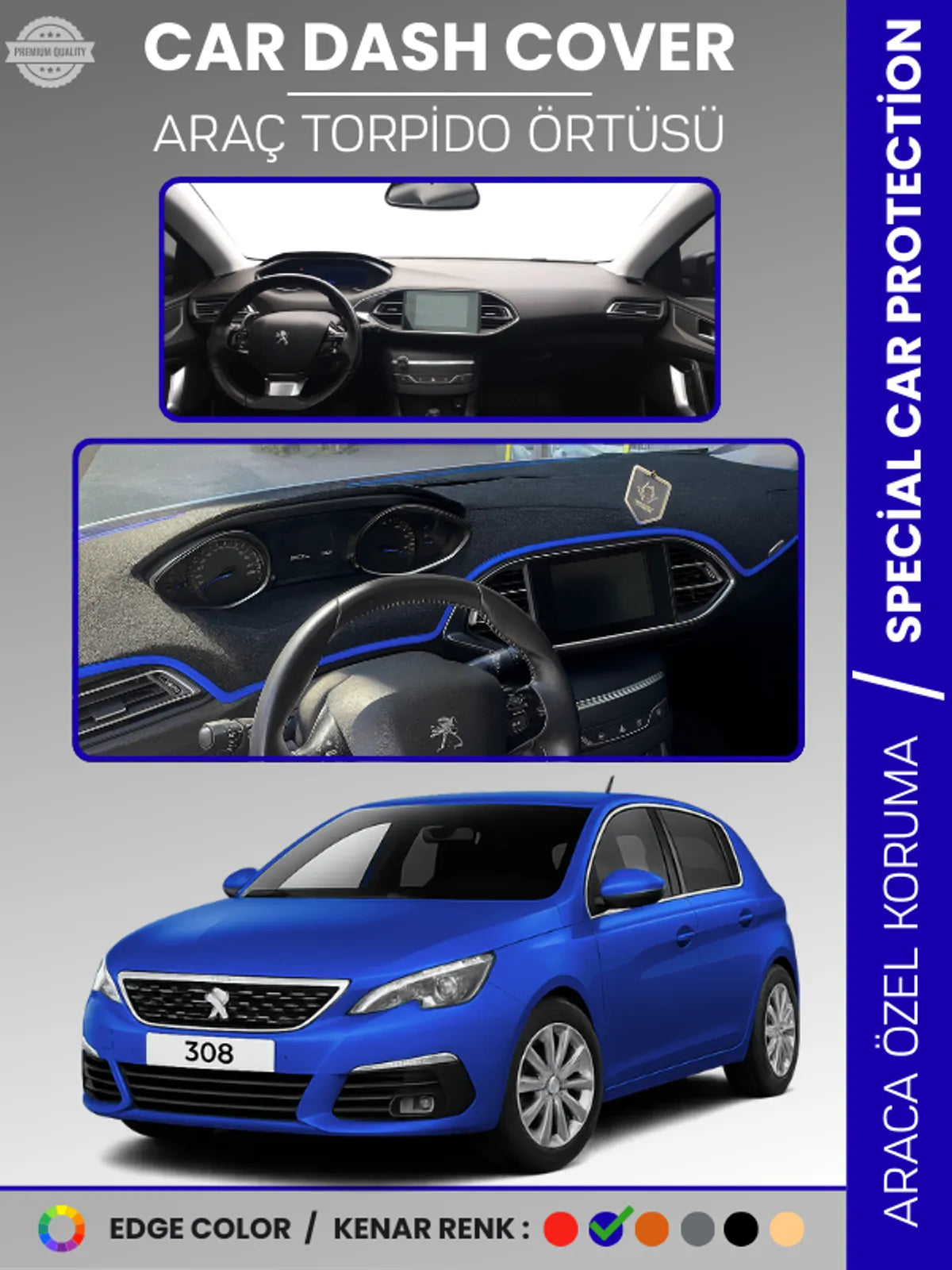 PEUGEOT 308 (2020+) Uyumlu Torpido Örtüsü Araca Özel Ön Göğüs Koruma