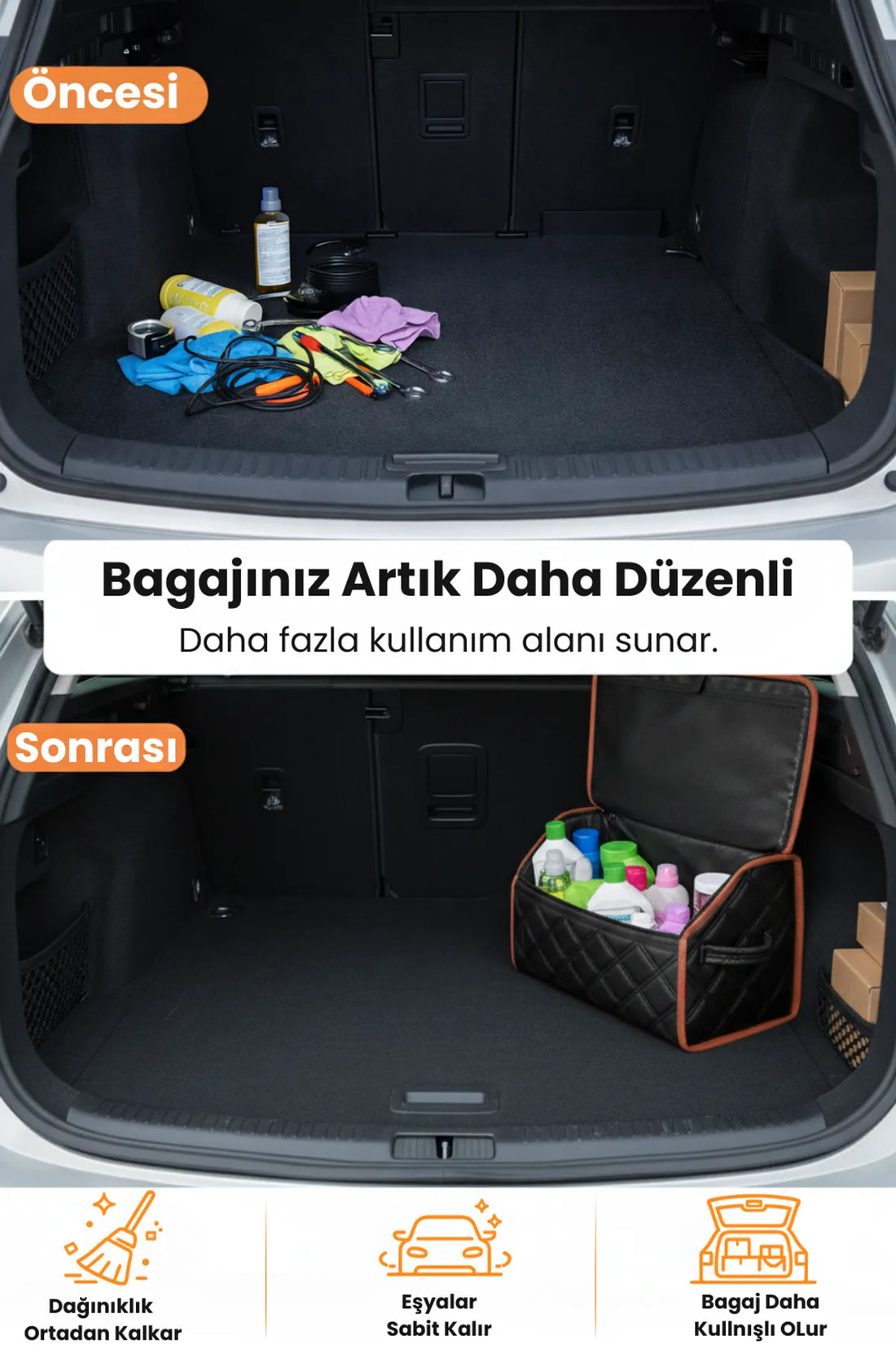 Oto Bagaj Çantası Çift Kat Deri Su Geçirmez Kaymaz Katlanır Araç Düzenleyici