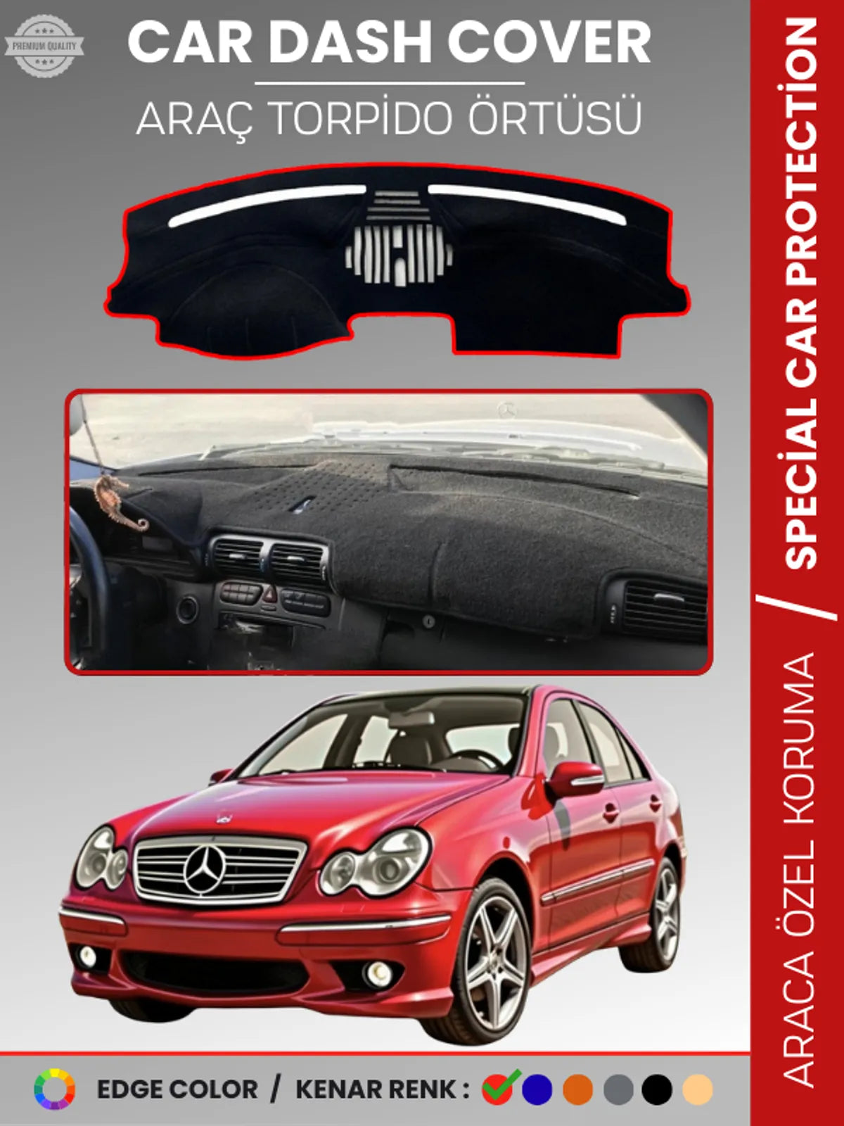 MERCEDES C CLASS W203 (2000-2007) Uyumlu Torpido Örtüsü Araca Özel Ön Göğüs Koruma