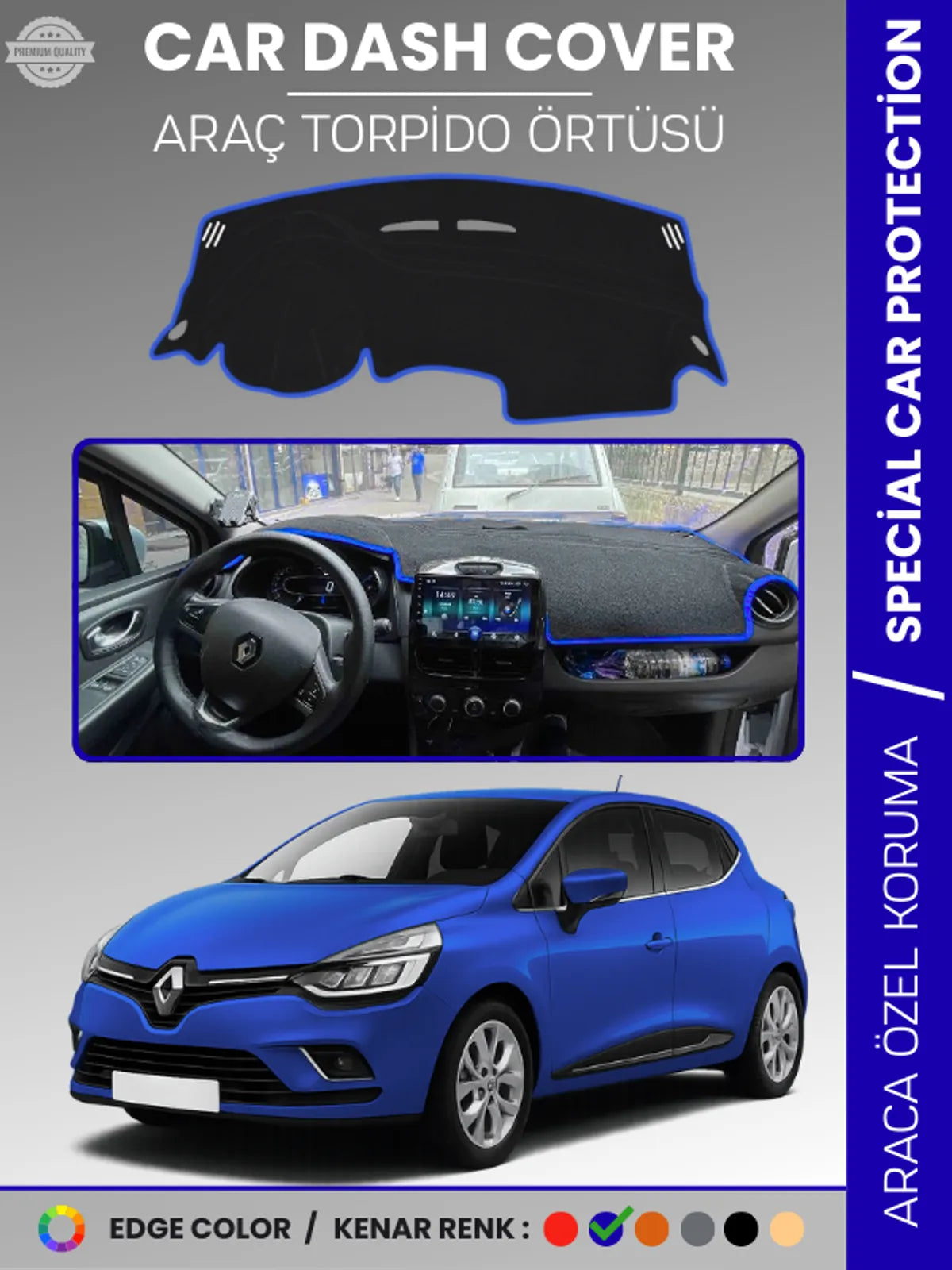 RENAULT CLİO 4 (2012-2020) Uyumlu Torpido Örtüsü Araca Özel Ön Göğüs Koruma
