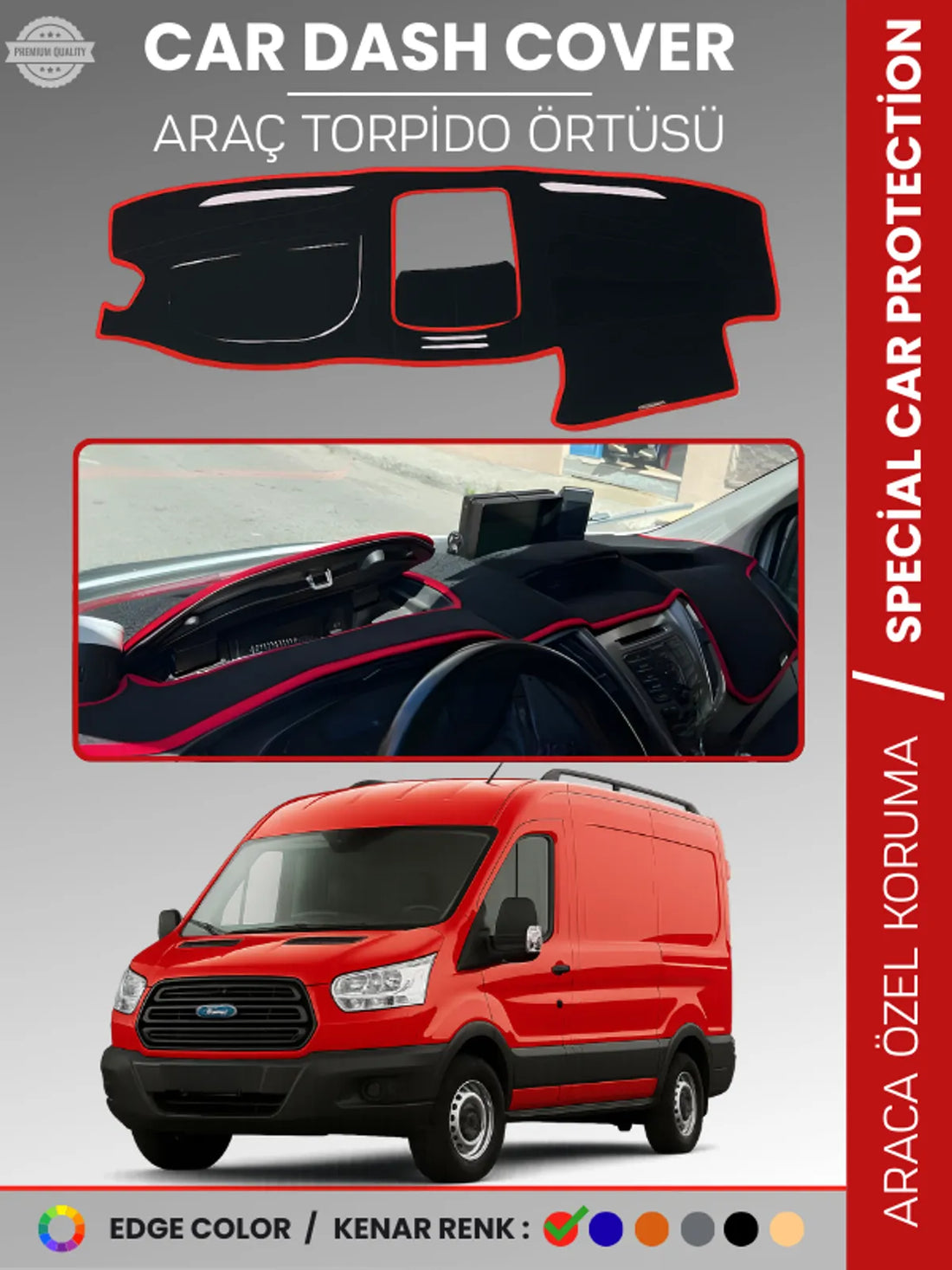 FORD TRANSİT V363 (2014-2019) Uyumlu Torpido Örtüsü Araca Özel Ön Göğüs Koruma