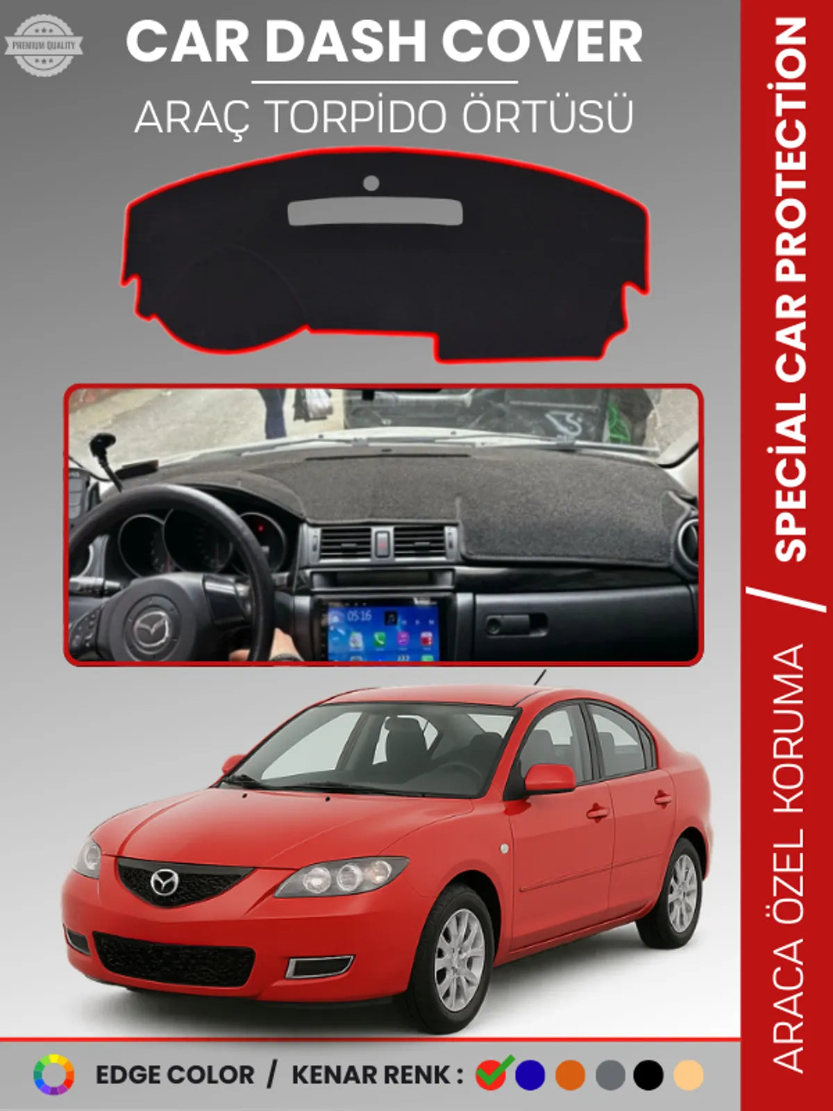 MAZDA 3 (2003-2009) Uyumlu Torpido Örtüsü Araca Özel Ön Göğüs Koruma