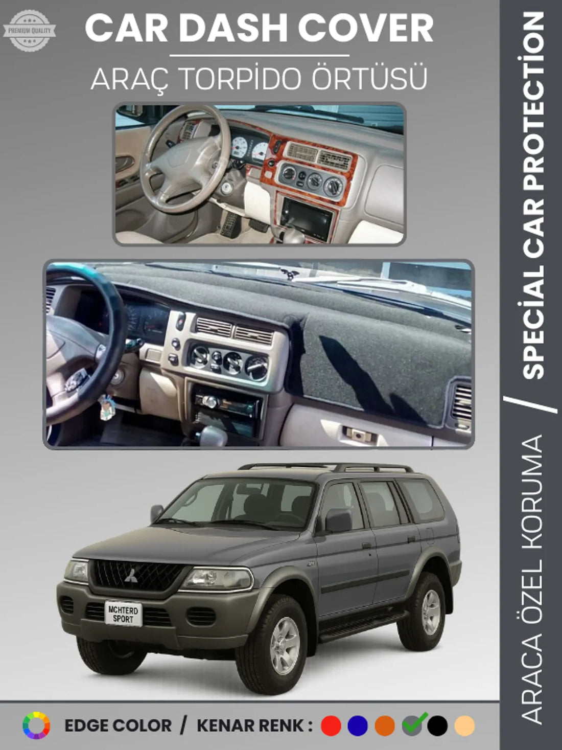 MITSUBISHI MONTERO SPORT (1996-2009) Uyumlu Torpido Örtüsü Araca Özel Ön Göğüs Koruma