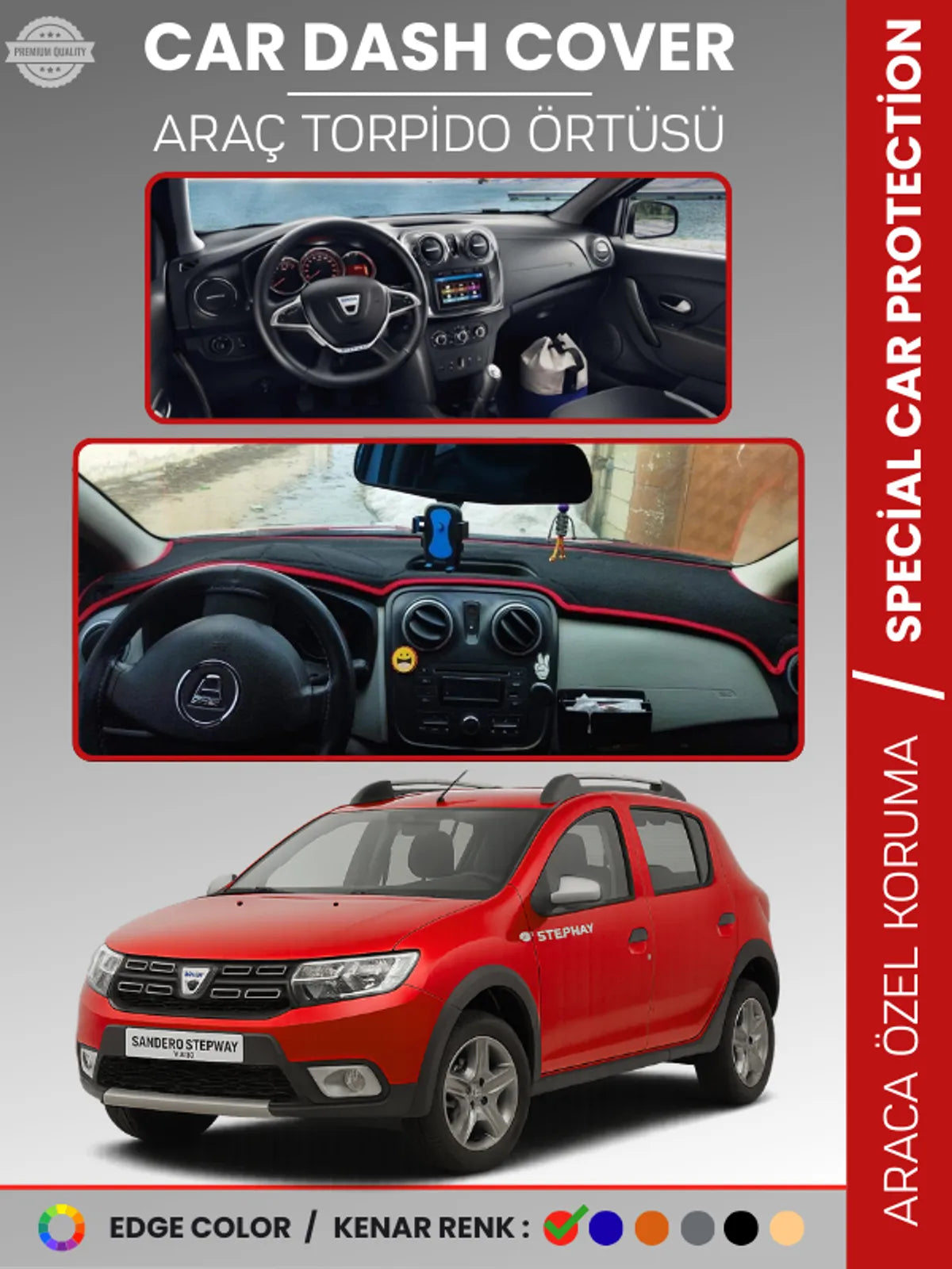 DACIA SANDERO STEPWAY (2015-2021) Uyumlu Torpido Örtüsü Araca Özel Ön Göğüs Koruma