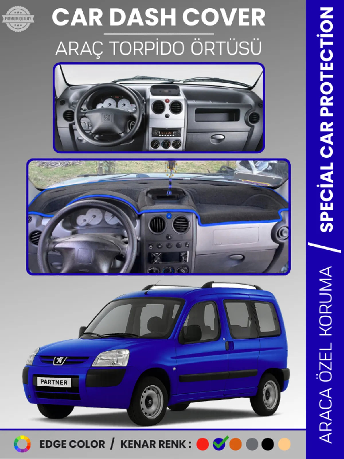 PEUGEOT PARTNER (2002-2008) Uyumlu Torpido Örtüsü Araca Özel Ön Göğüs Koruma