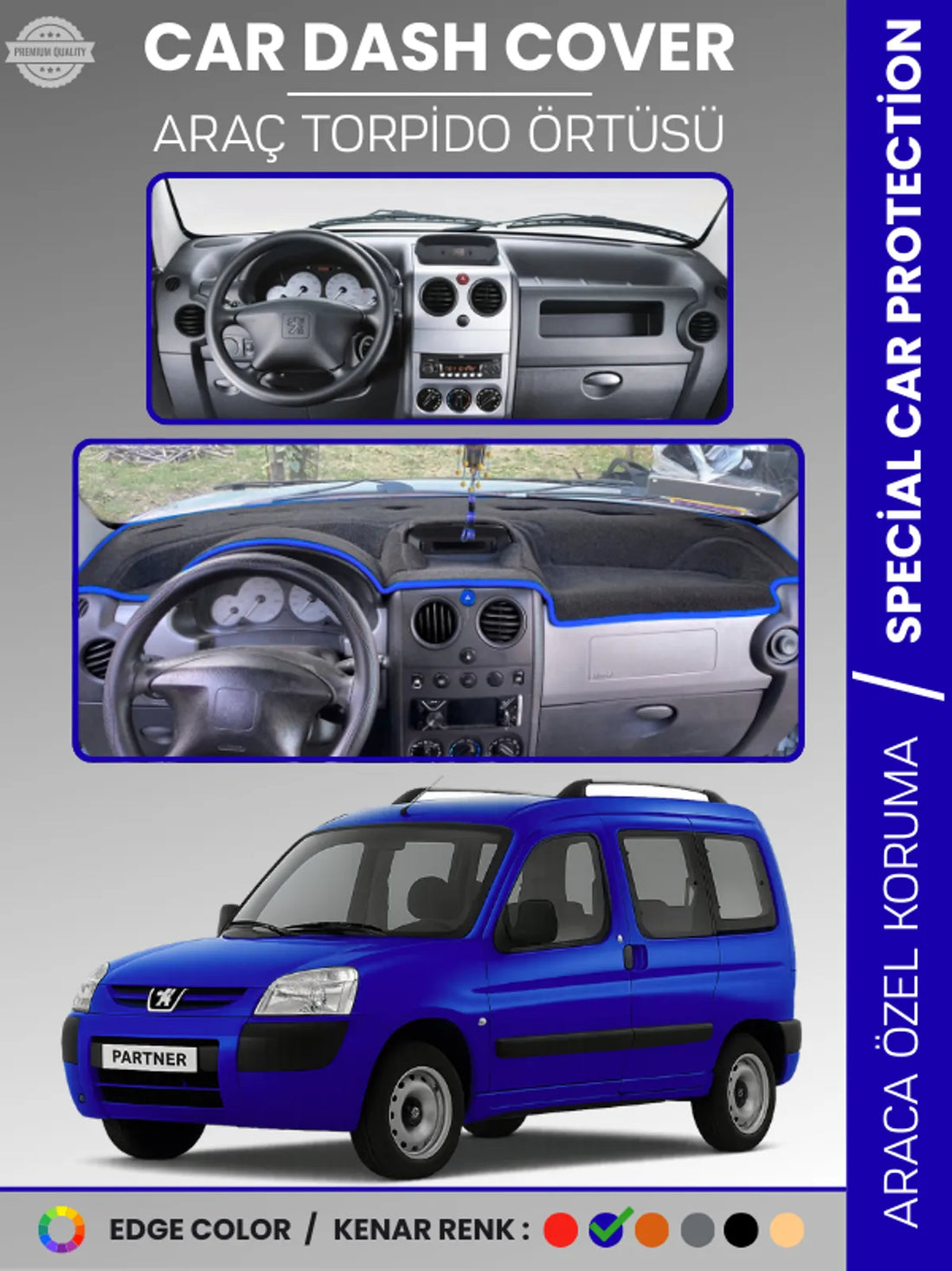 PEUGEOT PARTNER (2002-2008) Uyumlu Torpido Örtüsü Araca Özel Ön Göğüs Koruma