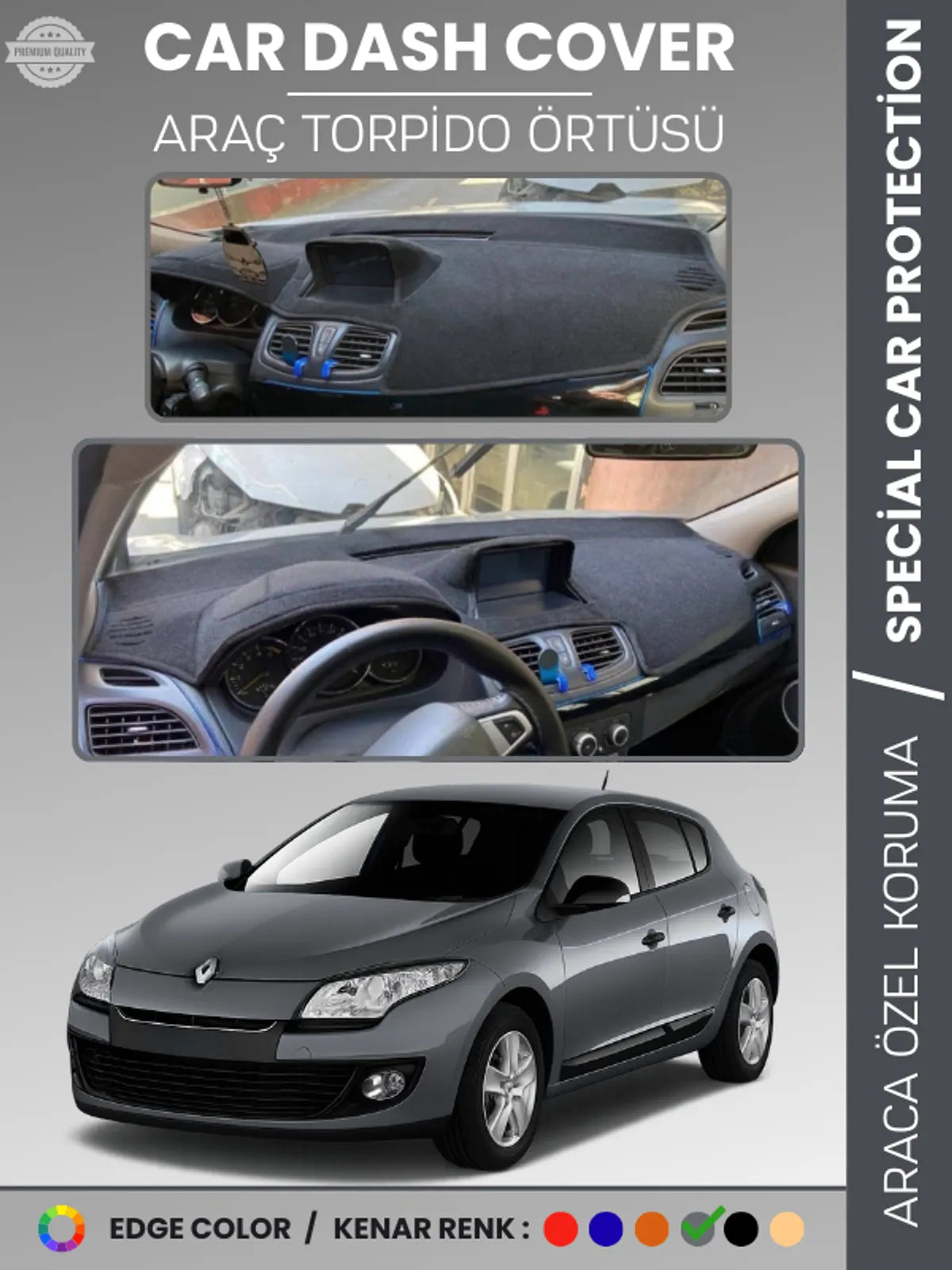 RENAULT MEGANE 3 NAVİGASYONLU BUYUK EKRANLI (2008-2015) Uyumlu Torpido Örtüsü Araca Özel Ön Göğüs Koruma