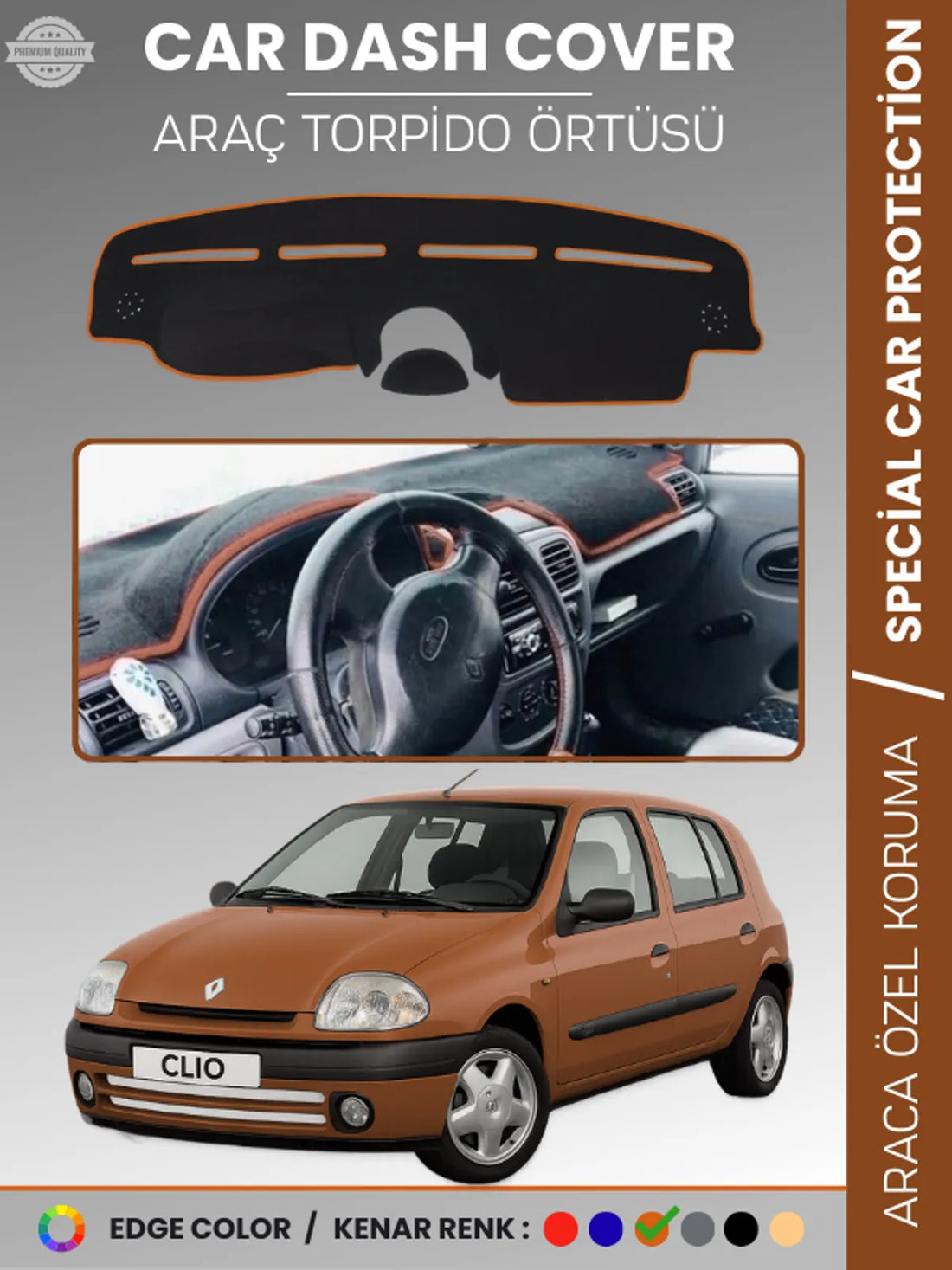 RENAULT CLIO 2 AIRBAGLI (2001-2012) Uyumlu Torpido Örtüsü Araca Özel Ön Göğüs Koruma