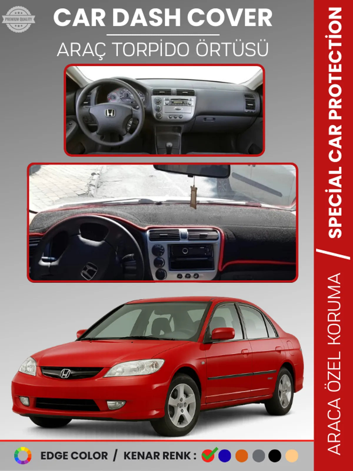 HONDA CIVIC VTEC2 (2003-2005) Uyumlu Torpido Örtüsü Araca Özel Ön Göğüs Koruma