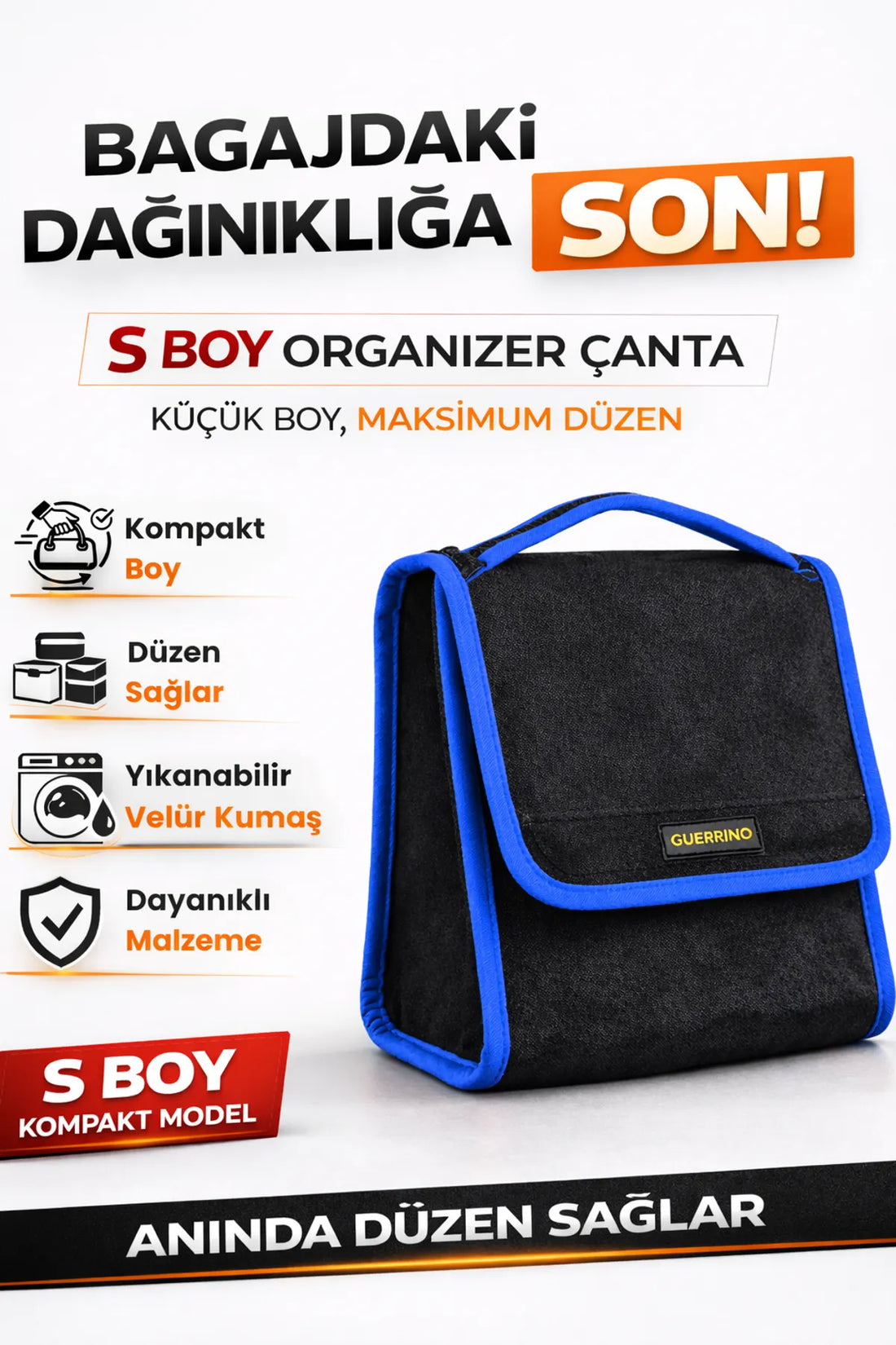Oto Bagaj Çantası S Boy Kaymaz Cırt Bantlı Velur Kompakt Düzenleyici