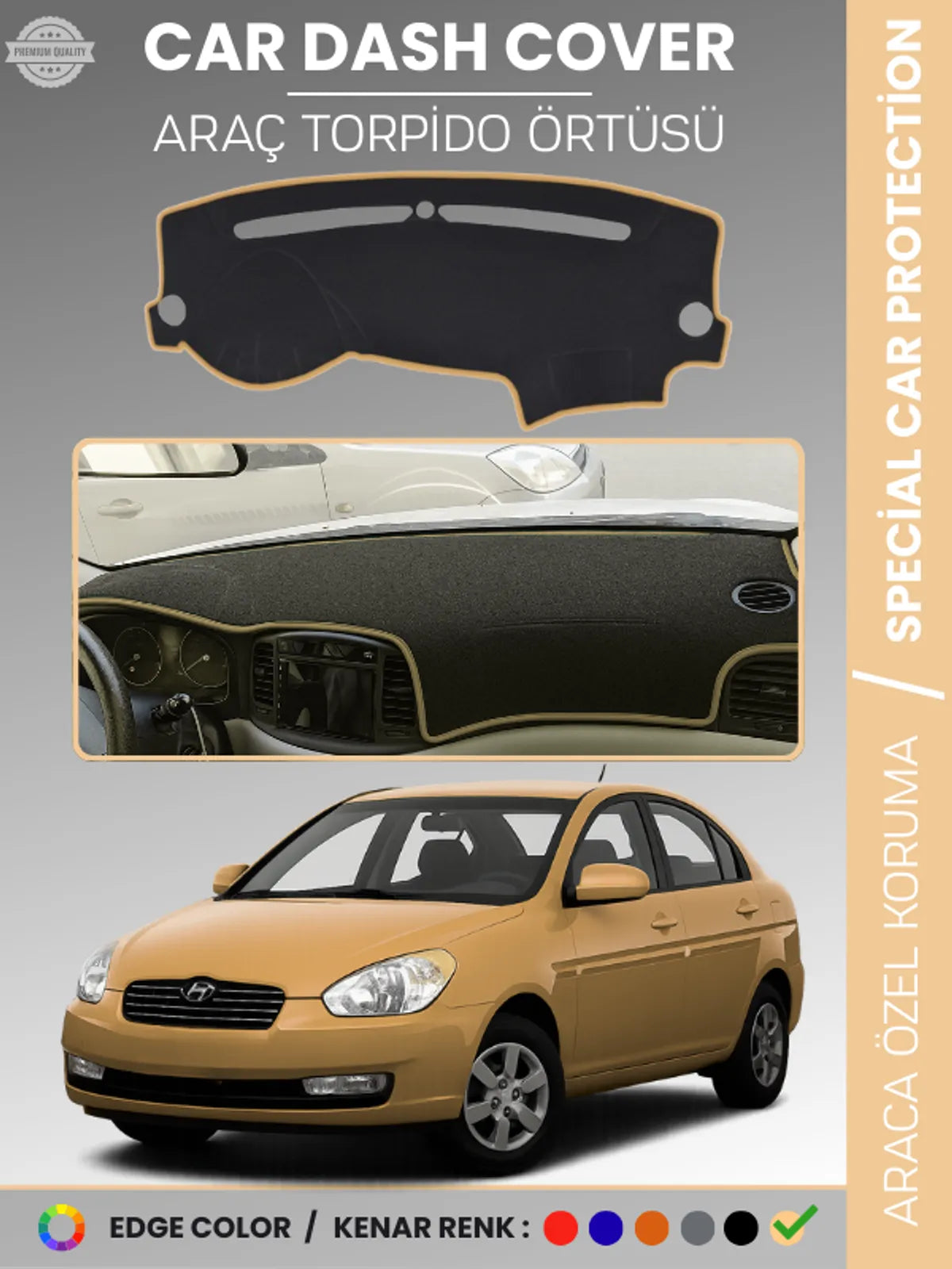HYUNDAİ ACCENT (2006-2011) Uyumlu Torpido Örtüsü Araca Özel Ön Göğüs Koruma