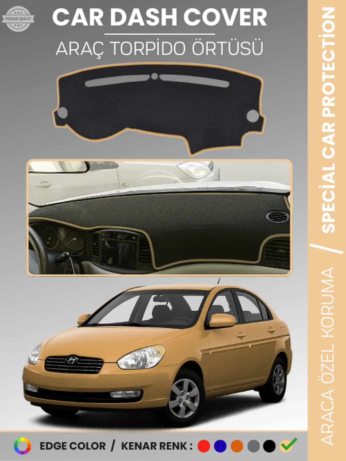 HYUNDAİ ACCENT (2006-2011) Uyumlu Torpido Örtüsü Araca Özel Ön Göğüs Koruma