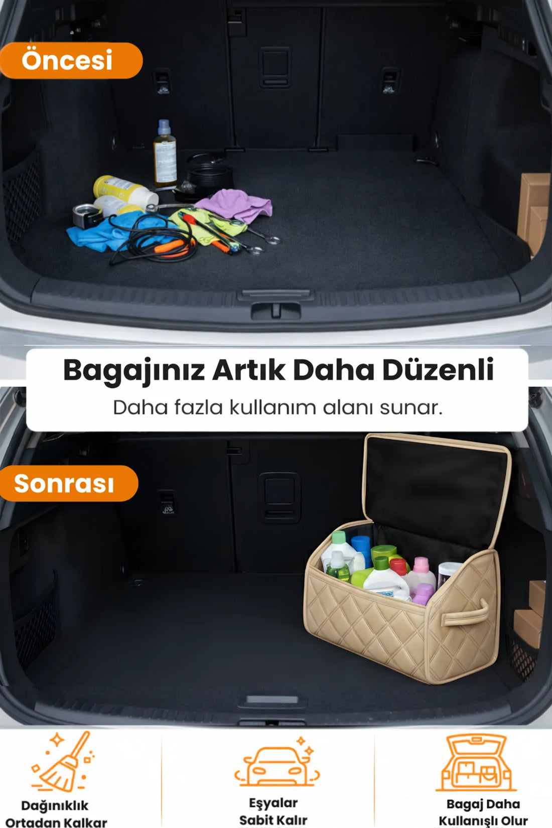 Oto Bagaj Çantası Lüks Tay Tüyü Su Geçirmez Kaymaz Katlanır Düzenleyici