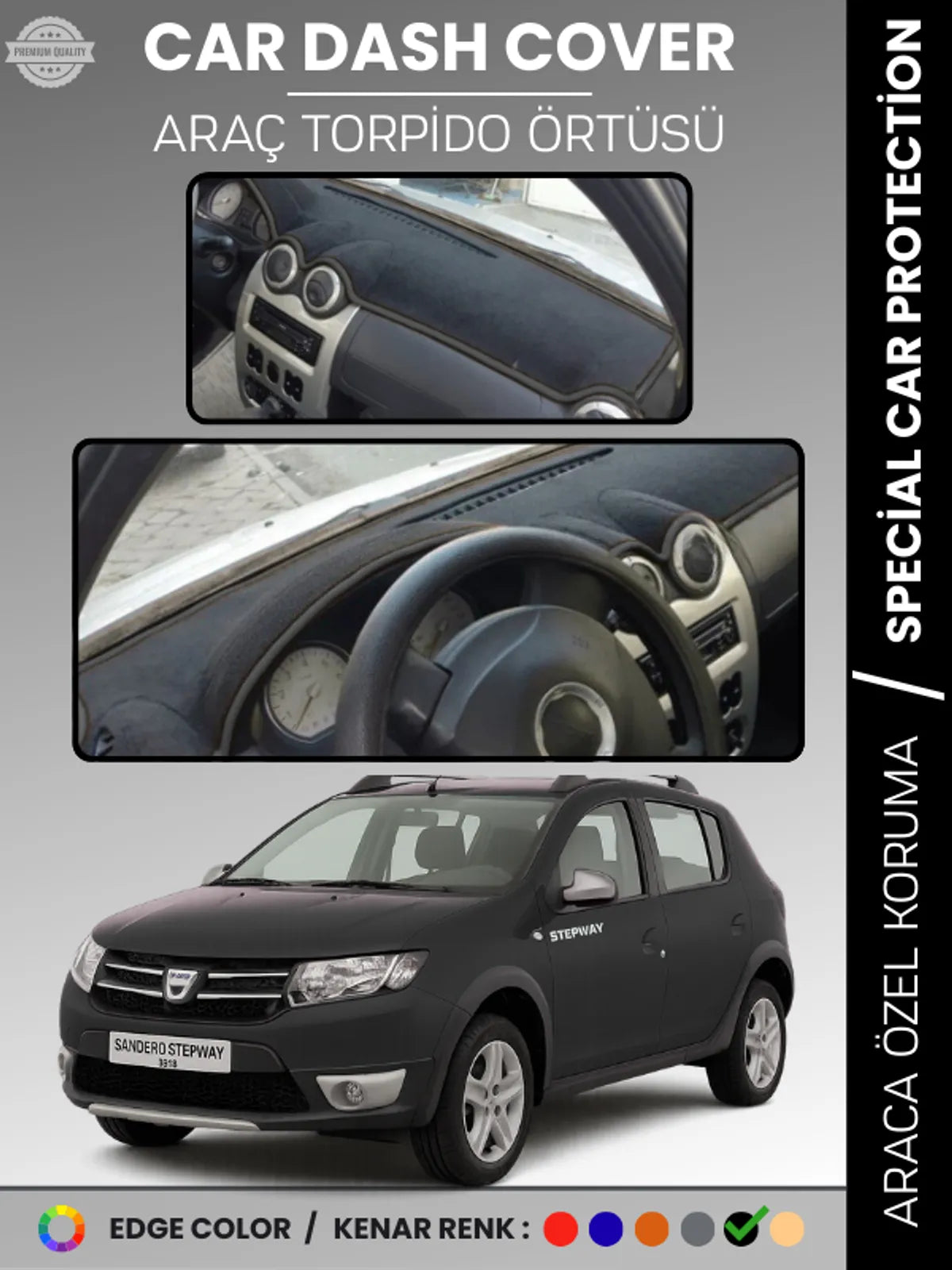 DACIA SANDERO STEPWAY (2010-2015) Uyumlu Torpido Örtüsü Araca Özel Ön Göğüs Koruma