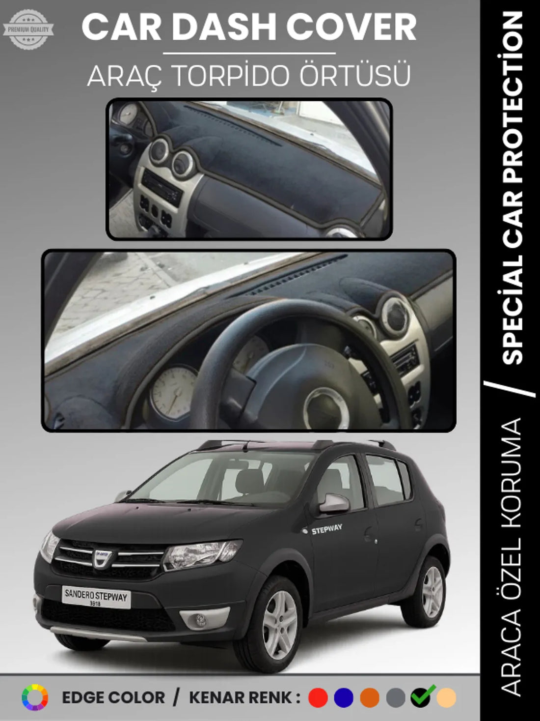 DACIA SANDERO STEPWAY (2010-2015) Uyumlu Torpido Örtüsü Araca Özel Ön Göğüs Koruma