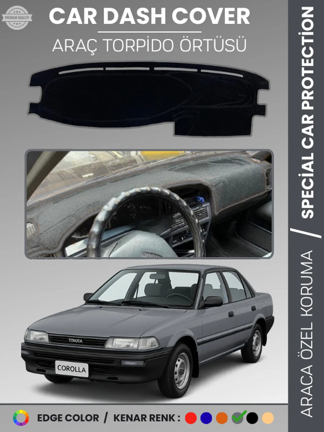 TOYOTA COROLLA (1988-1991) Uyumlu Torpido Örtüsü Araca Özel Ön Göğüs Koruma