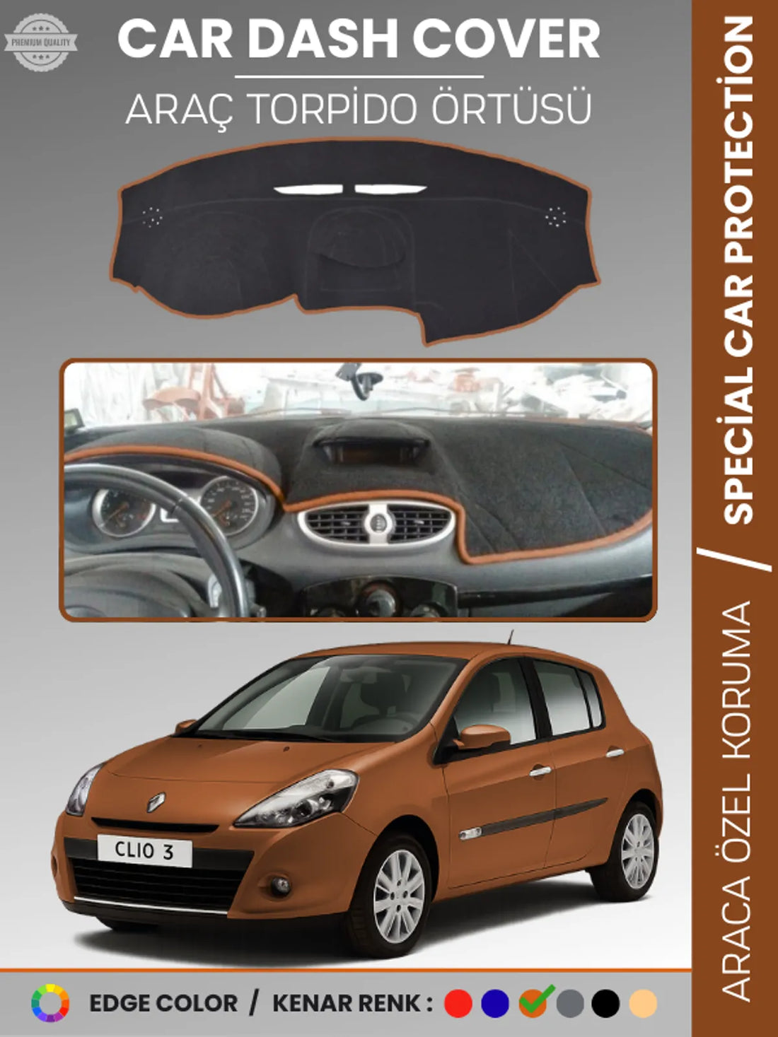 RENAULT CLIO 3 (2009-2014) Uyumlu Torpido Örtüsü Araca Özel Ön Göğüs Koruma