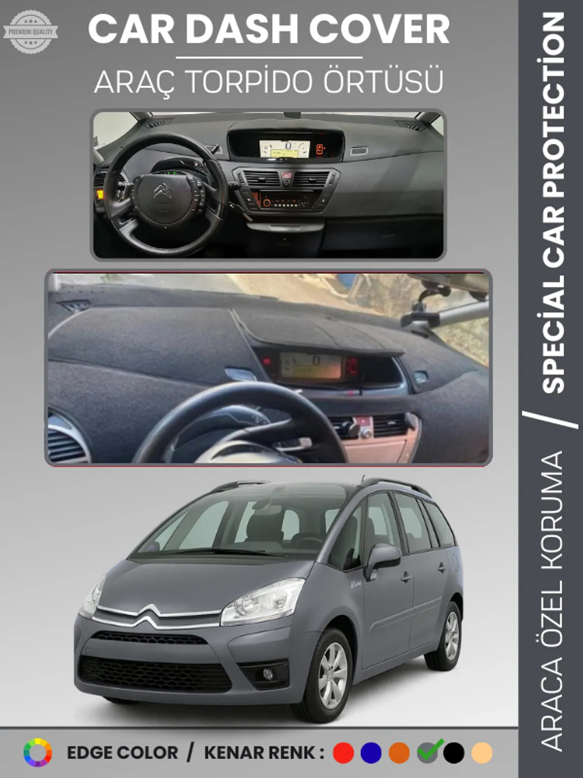 CITROEN C4 PICASSO / GRAND PICASSO (2006-2013) Uyumlu Torpido Örtüsü Araca Özel Ön Göğüs Koruma