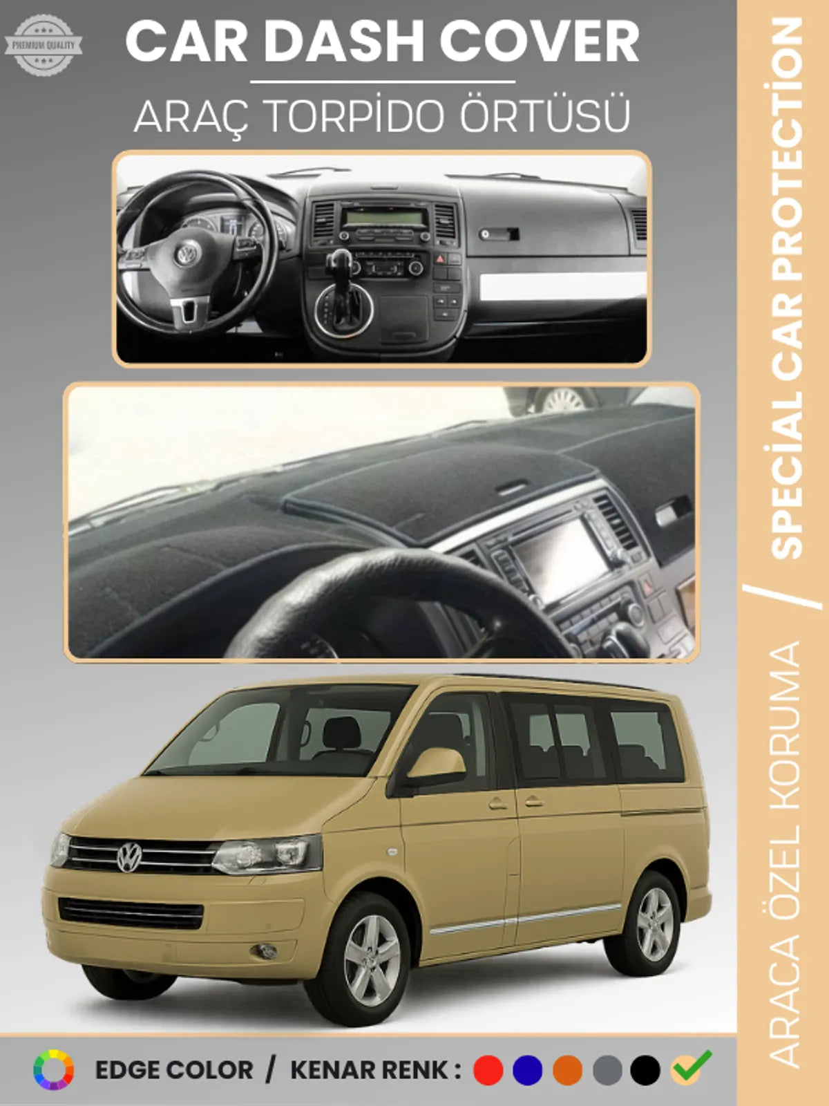 VOLKSWAGEN TRANSPORTER T5 (2003-2016) Uyumlu Torpido Örtüsü Araca Özel Ön Göğüs Koruma