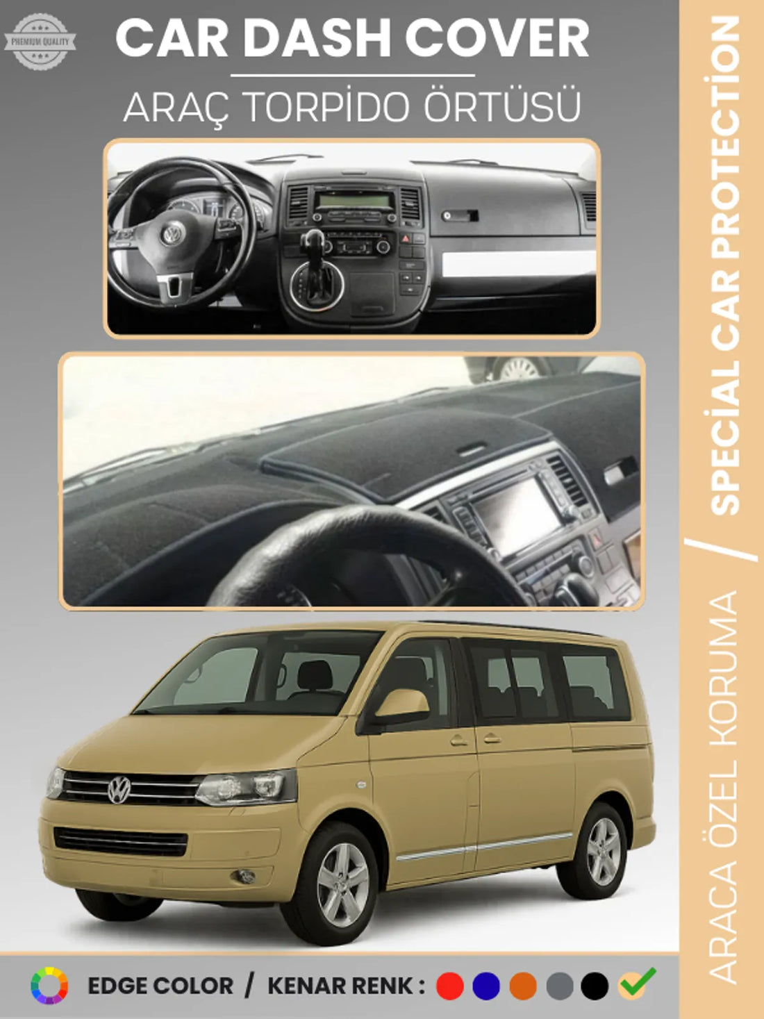 VOLKSWAGEN TRANSPORTER T5 (2003-2016) Uyumlu Torpido Örtüsü Araca Özel Ön Göğüs Koruma