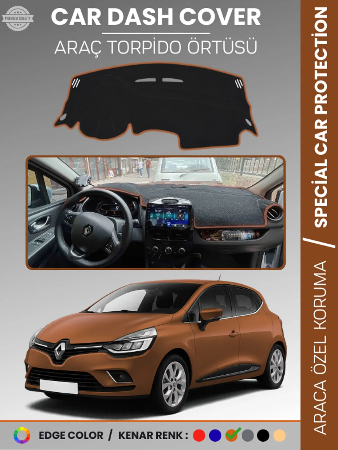 RENAULT CLİO 4 (2012-2020) Uyumlu Torpido Örtüsü Araca Özel Ön Göğüs Koruma