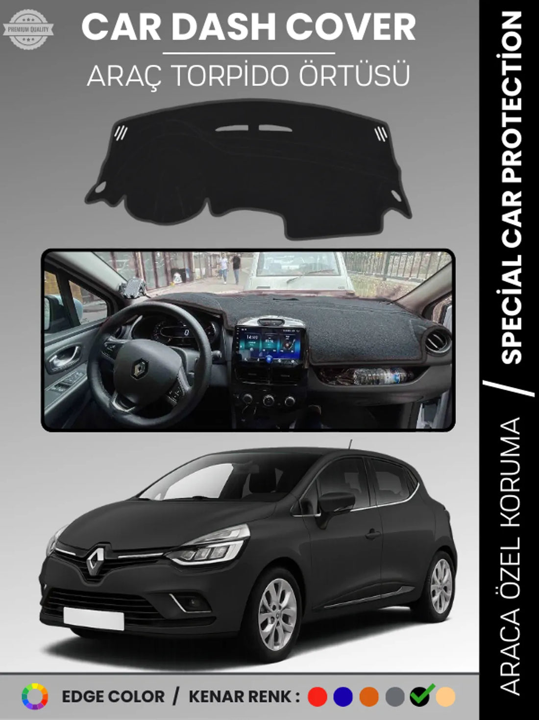 RENAULT CLİO 4 (2012-2020) Uyumlu Torpido Örtüsü Araca Özel Ön Göğüs Koruma