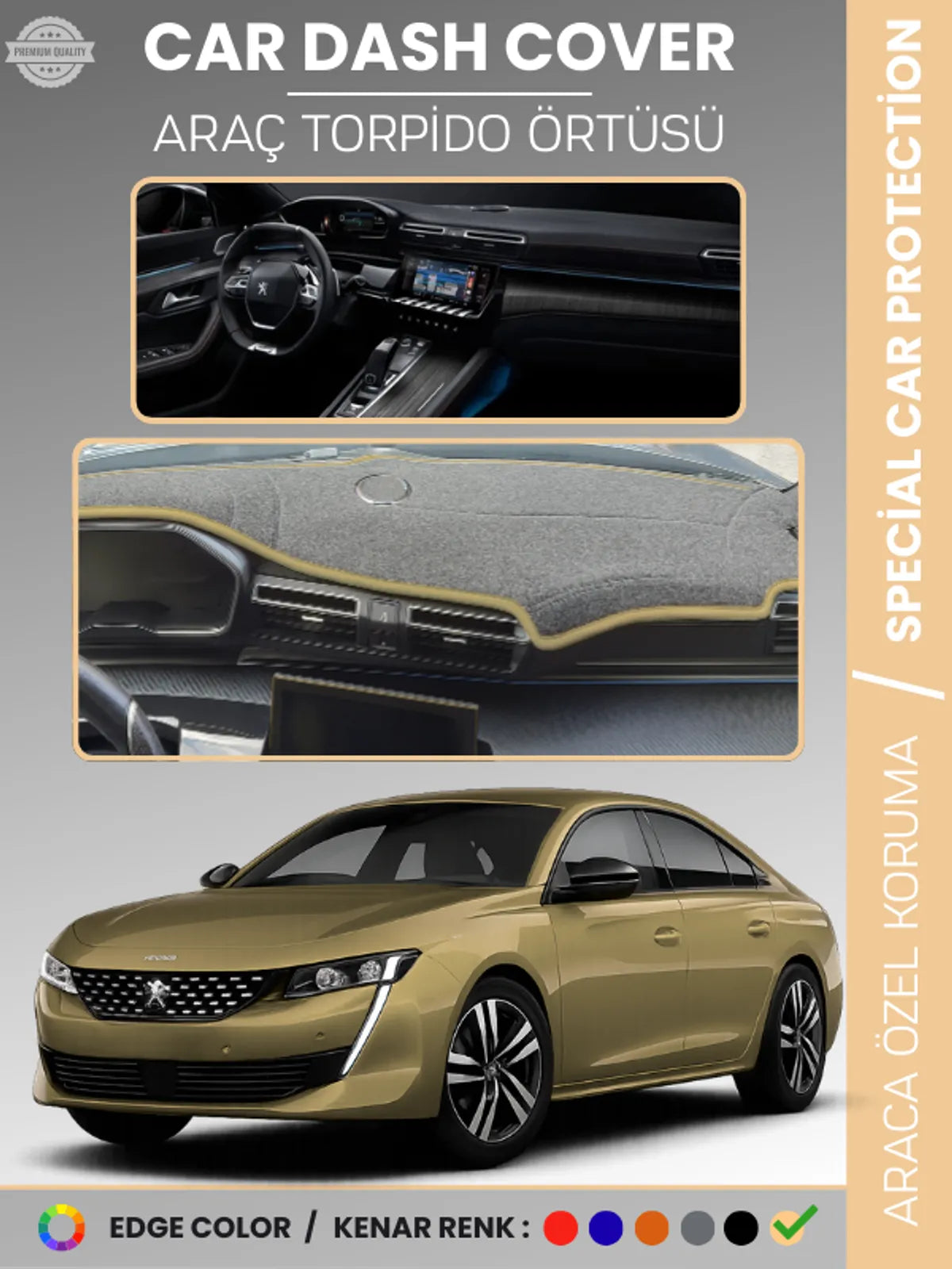 PEUGEOT 508 (2018-2024) Uyumlu Torpido Örtüsü Araca Özel Ön Göğüs Koruma