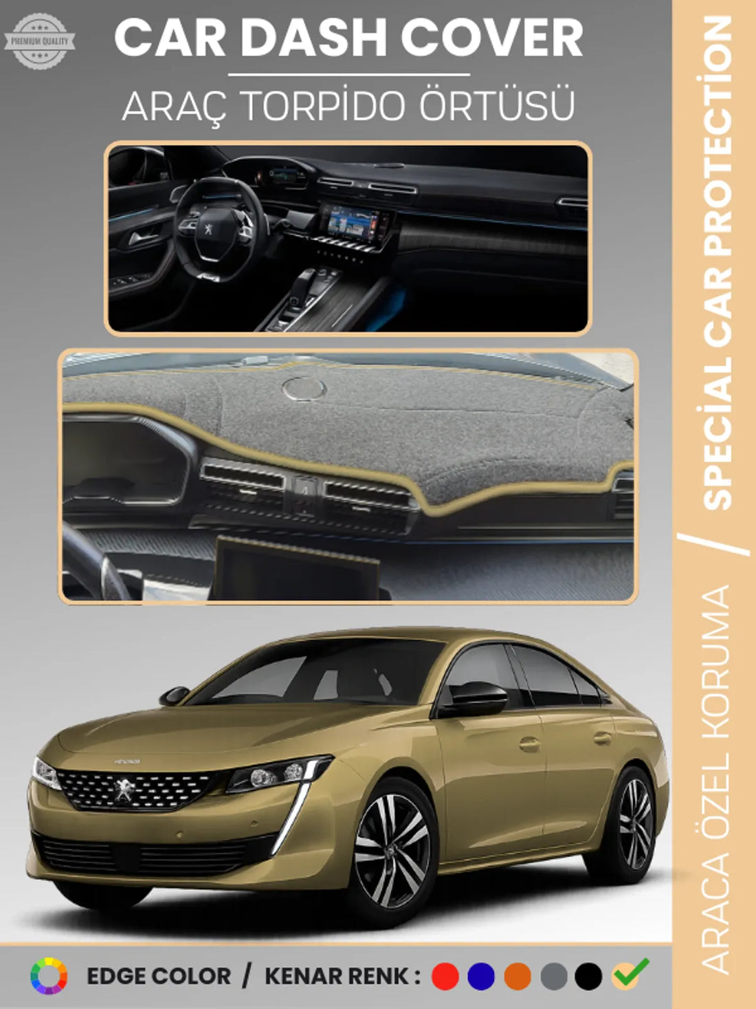 PEUGEOT 508 (2018-2024) Uyumlu Torpido Örtüsü Araca Özel Ön Göğüs Koruma