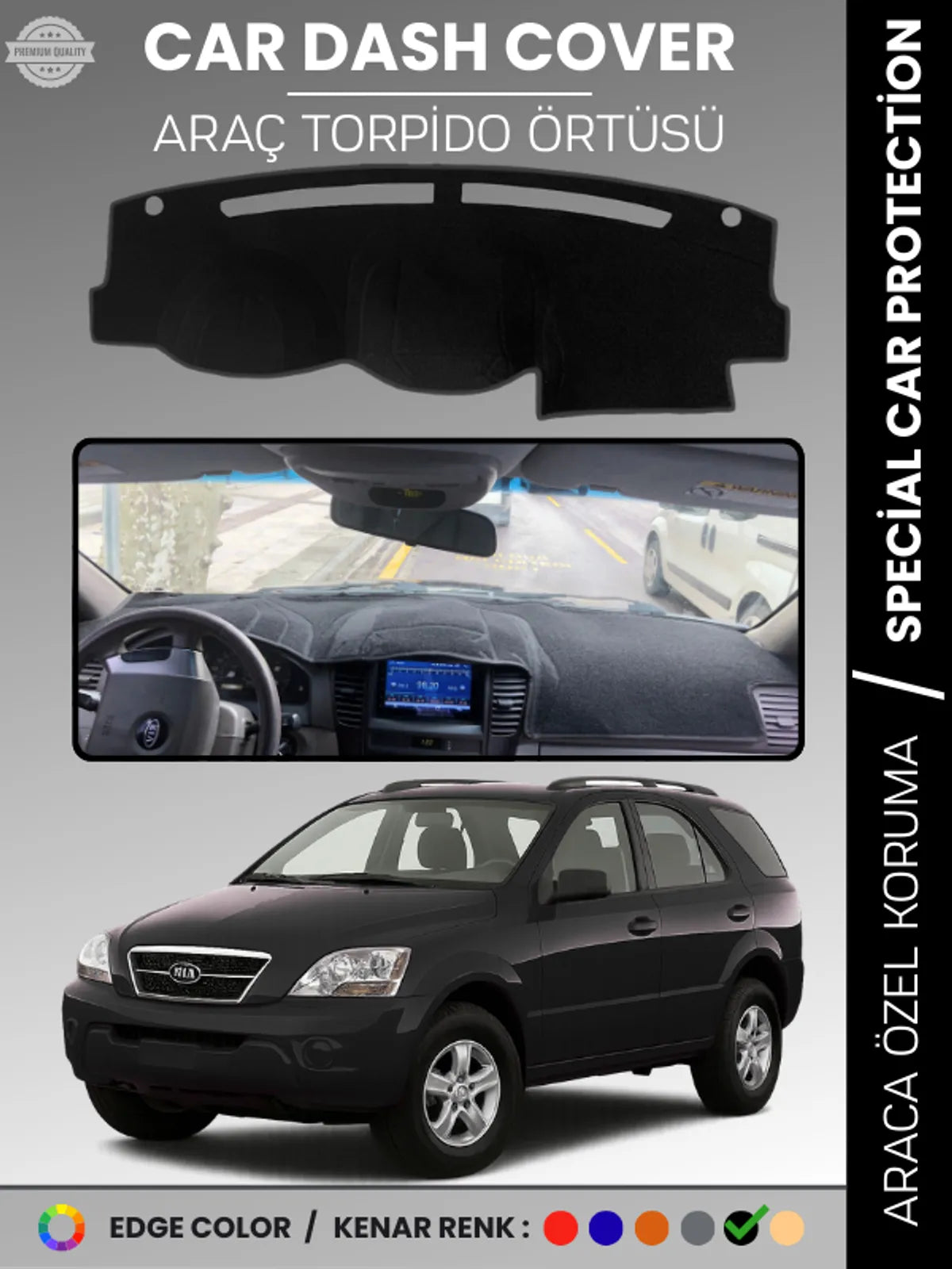 KİA SORENTO (2006-2009) Uyumlu Torpido Örtüsü Araca Özel Ön Göğüs Koruma
