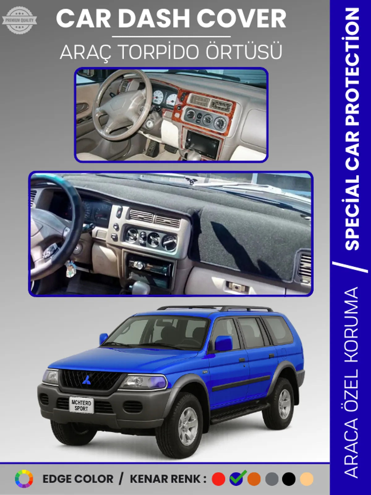 MITSUBISHI MONTERO SPORT (1996-2009) Uyumlu Torpido Örtüsü Araca Özel Ön Göğüs Koruma