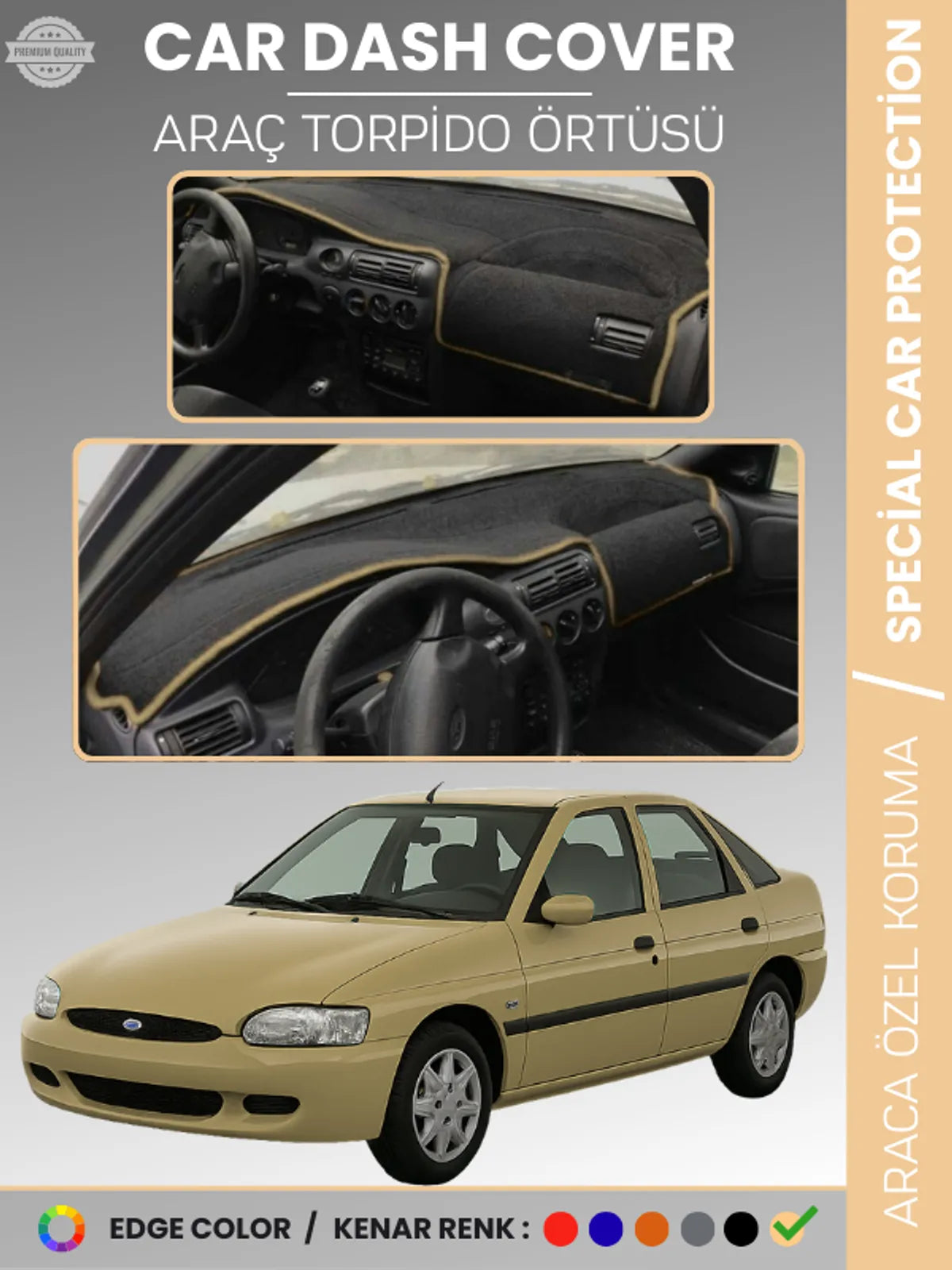 FORD ESCORT (1995-2000) Uyumlu Torpido Örtüsü Araca Özel Ön Göğüs Koruma