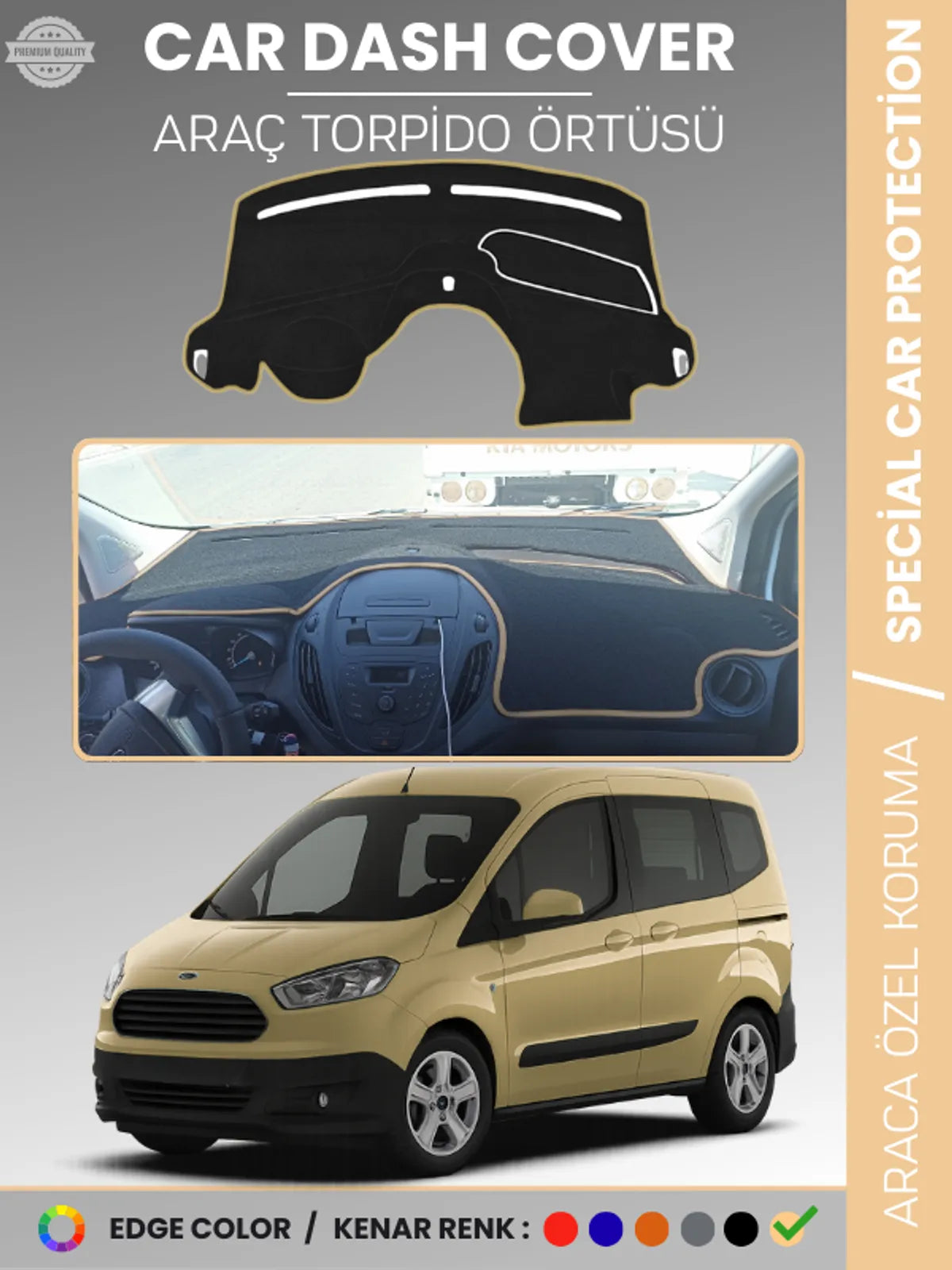 FORD COURİER (2013-2020) Uyumlu Torpido Örtüsü Araca Özel Ön Göğüs Koruma