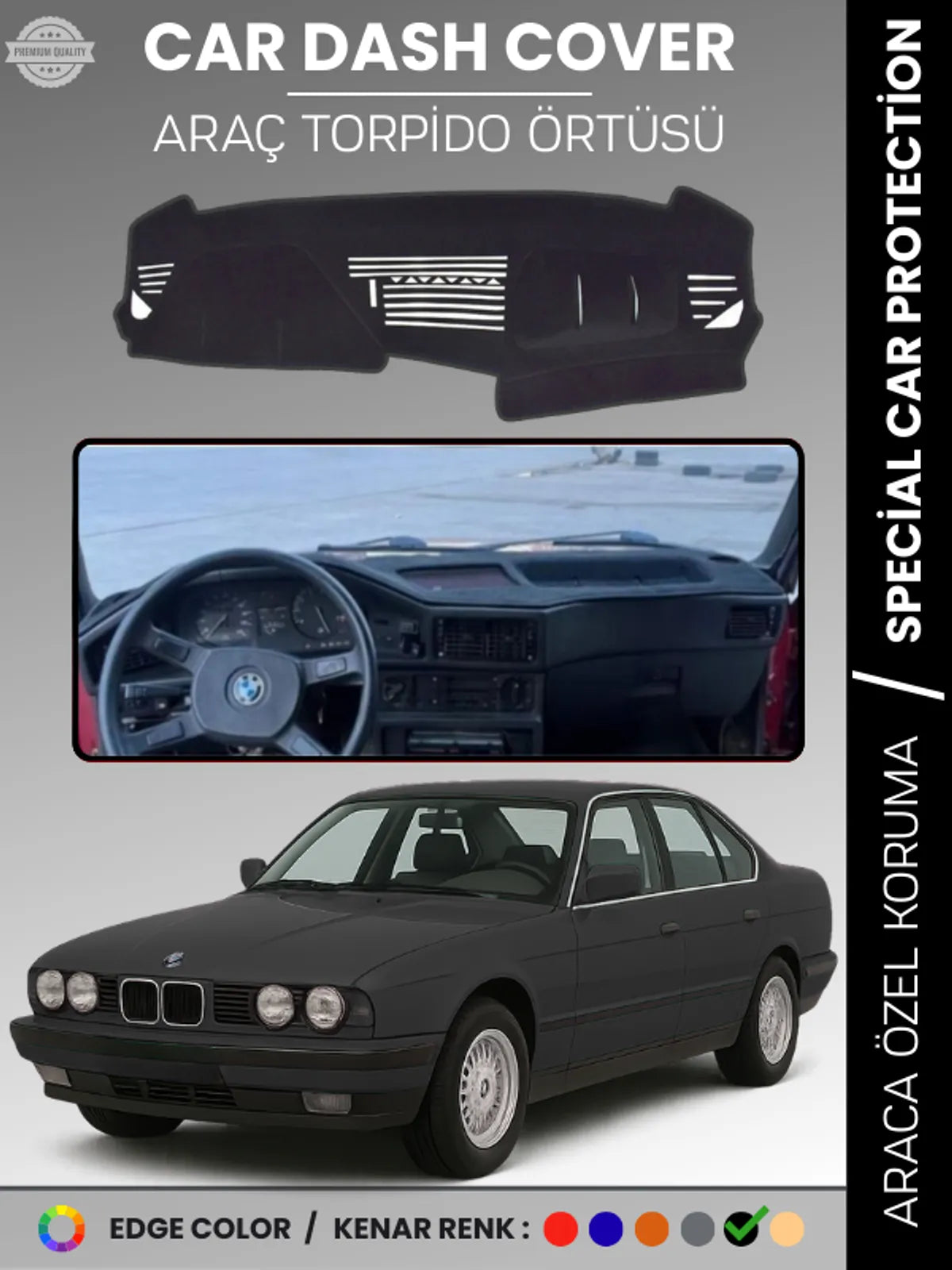 BMW E34 5 SERİSİ (1988-1996) Uyumlu Torpido Örtüsü Araca Özel Ön Göğüs Koruma