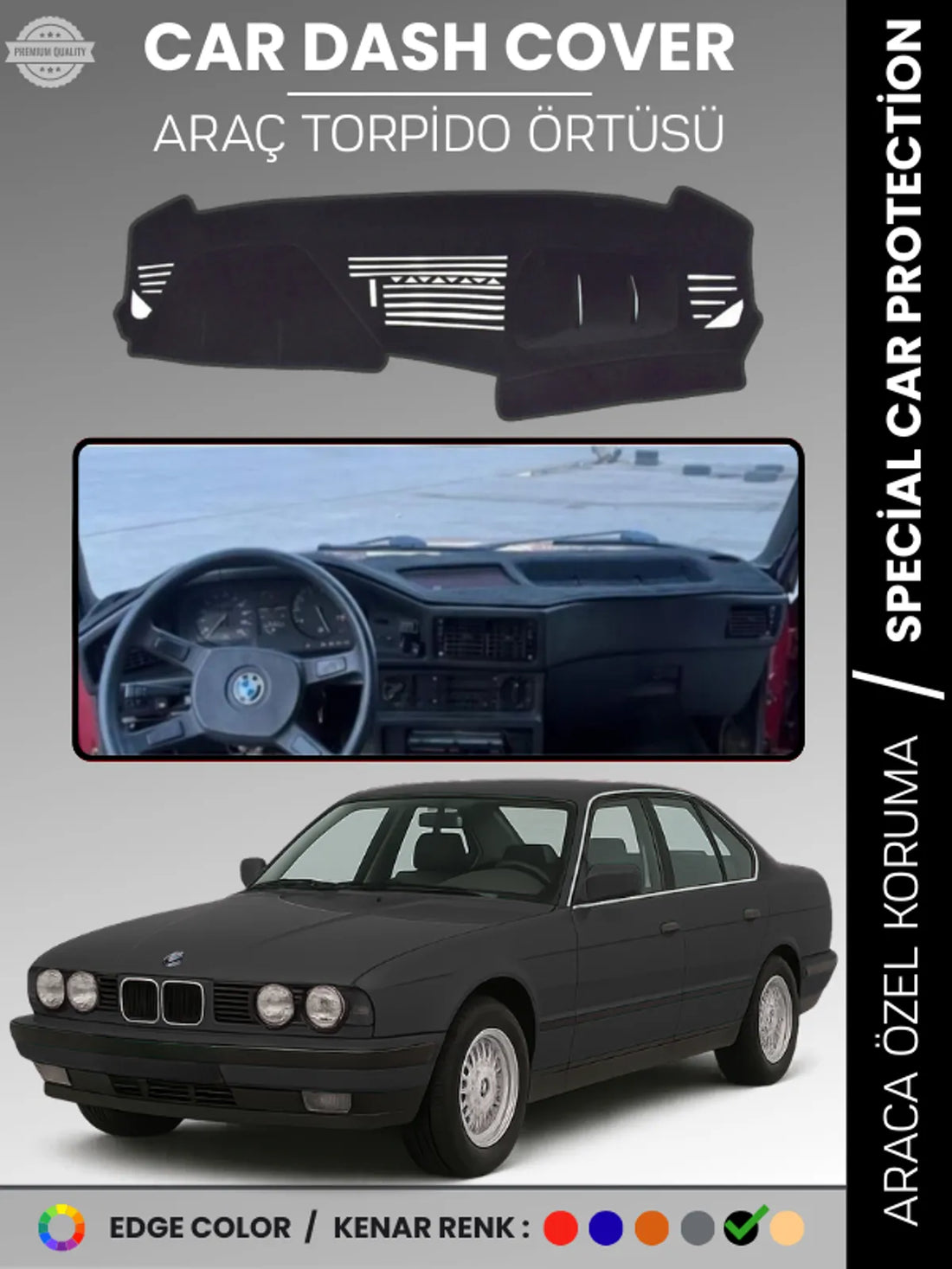 BMW E34 5 SERİSİ (1988-1996) Uyumlu Torpido Örtüsü Araca Özel Ön Göğüs Koruma