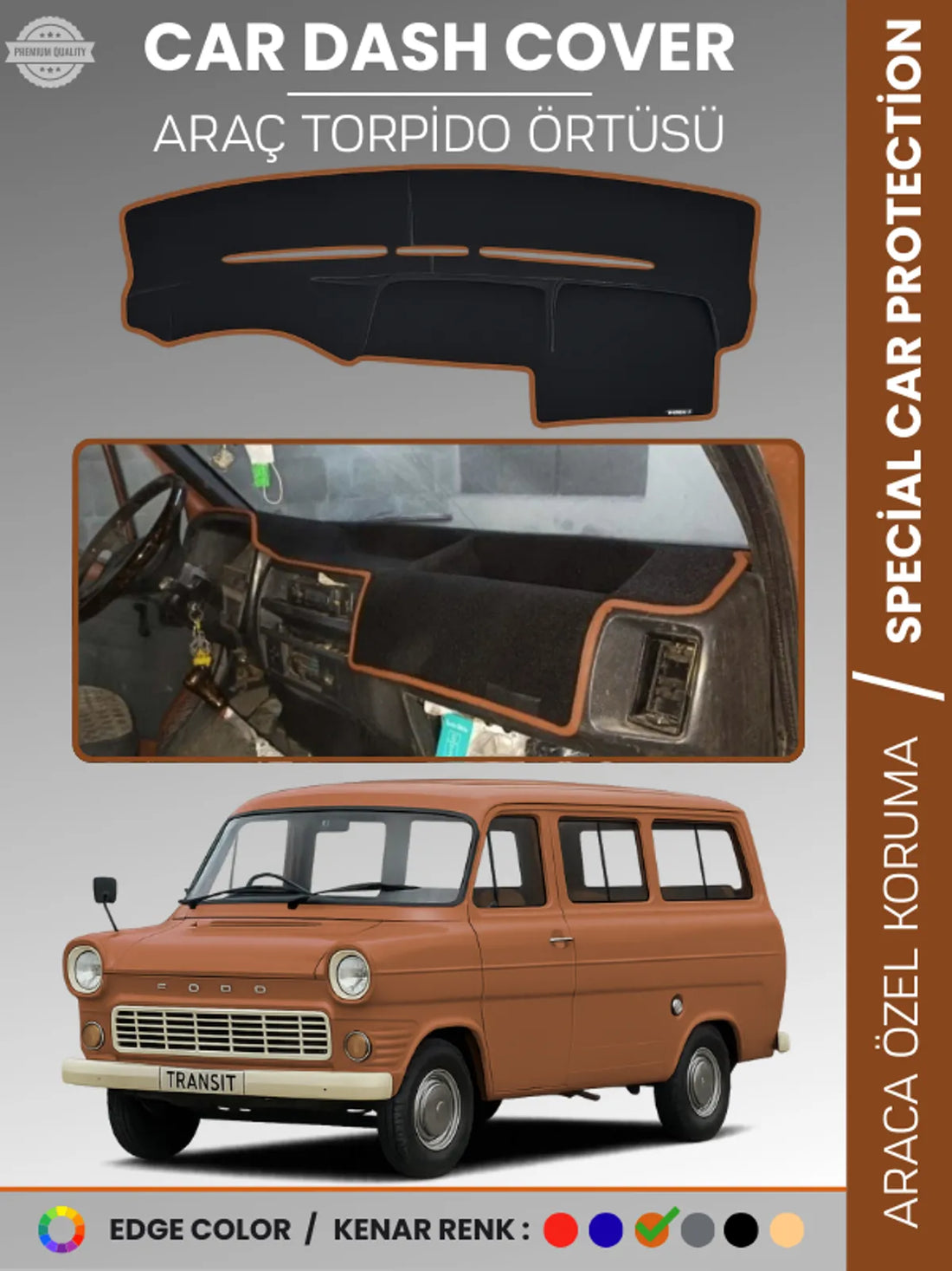 FORDTRANSİT MK1 (1965-1978) Uyumlu Torpido Örtüsü Araca Özel Ön Göğüs Koruma