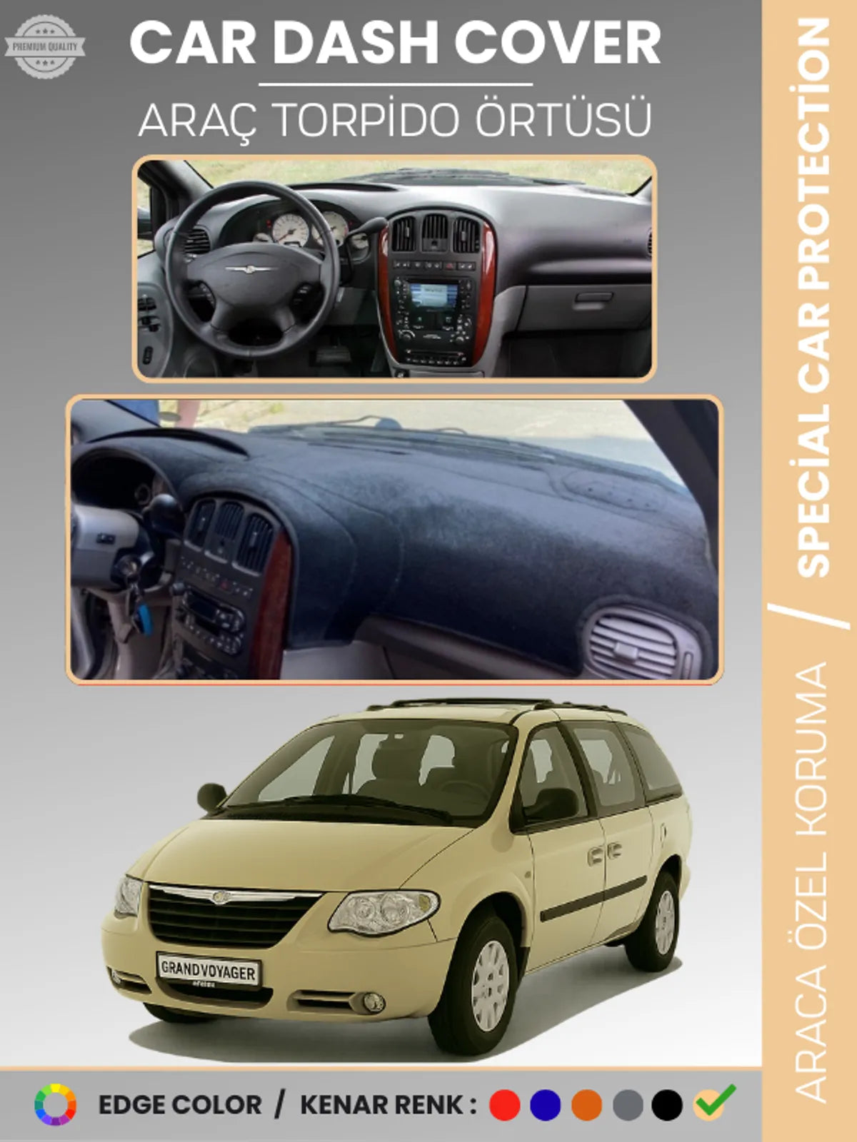 CHRYSLER GRAND VOYAGER (2002-2006) Uyumlu Torpido Örtüsü Araca Özel Ön Göğüs Koruma
