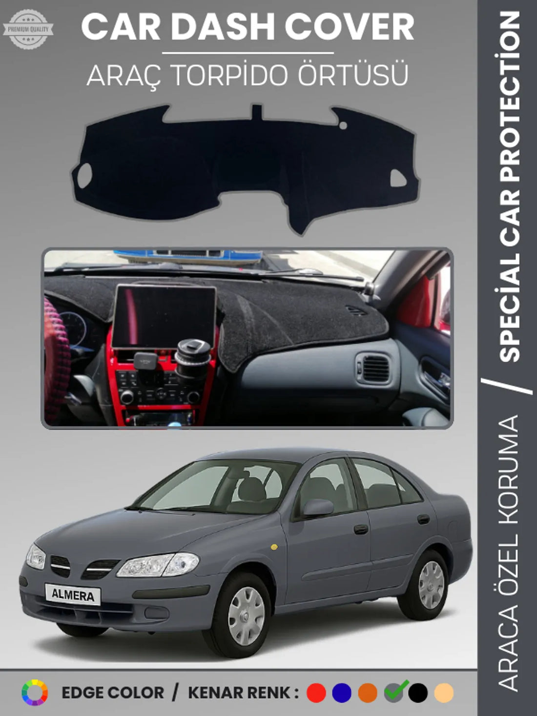 NİSSAN ALMERA EKRANLI (2000-2006) Uyumlu Torpido Örtüsü Araca Özel Ön Göğüs Koruma
