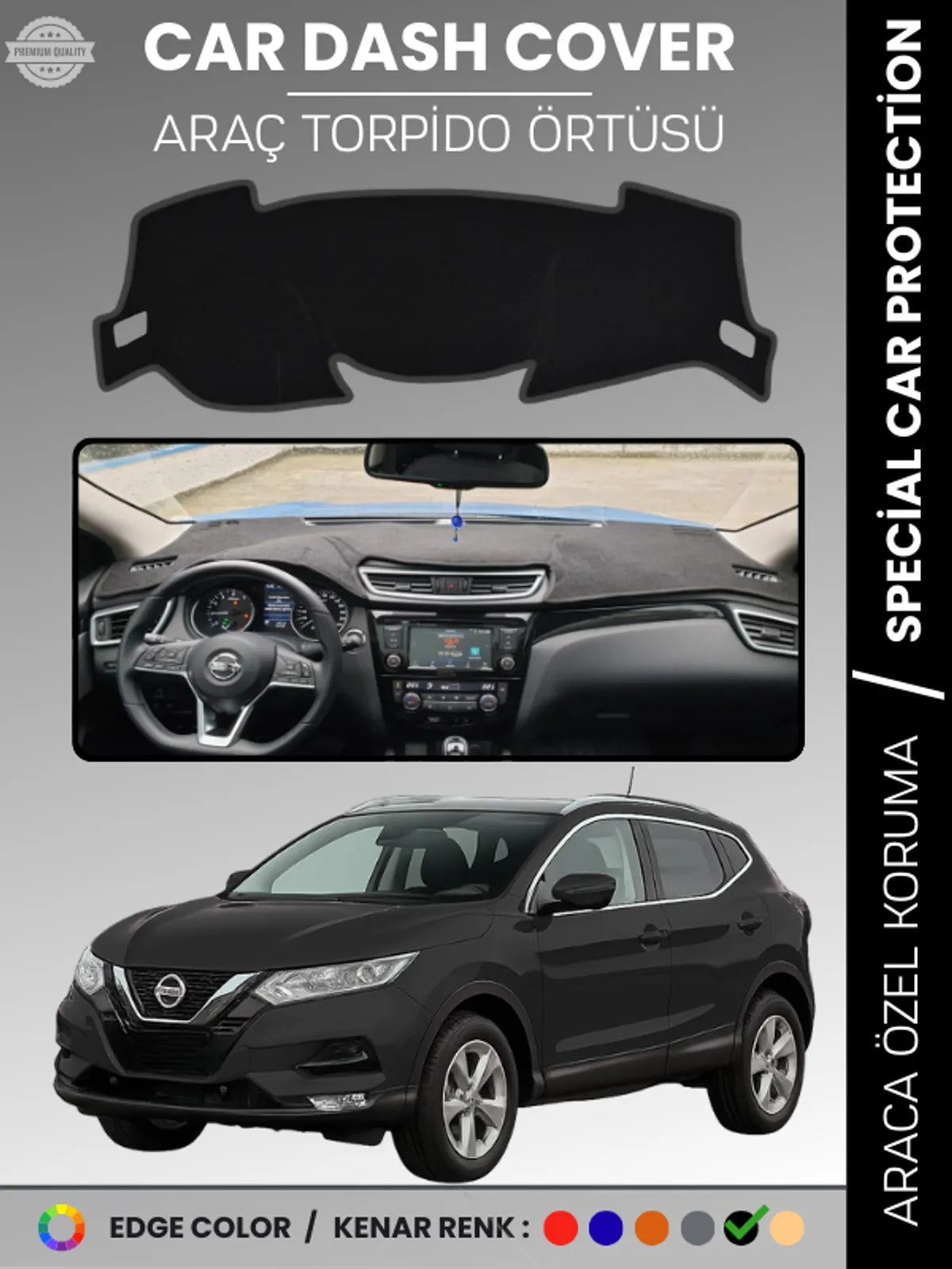 NİSSAN QASHQAİ J11 (2013-2020) Uyumlu Torpido Örtüsü Araca Özel Ön Göğüs Koruma