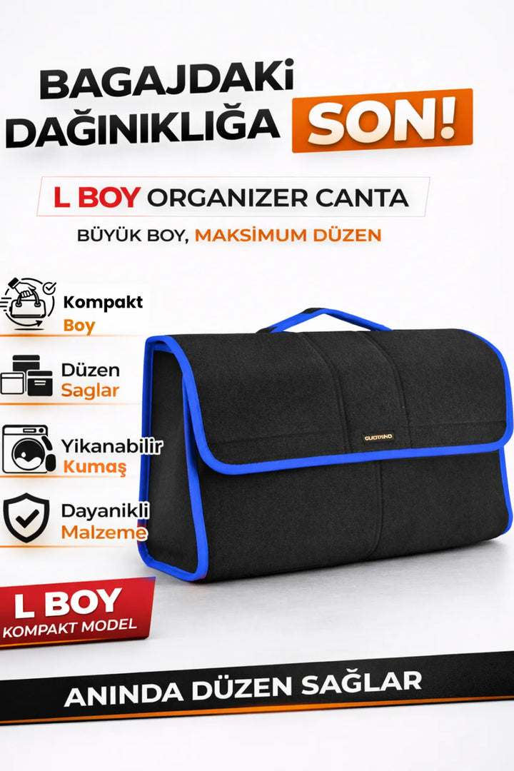Oto Bagaj Çantası L Boy Kaymaz Cırt Bantlı Velur Kompakt Düzenleyici