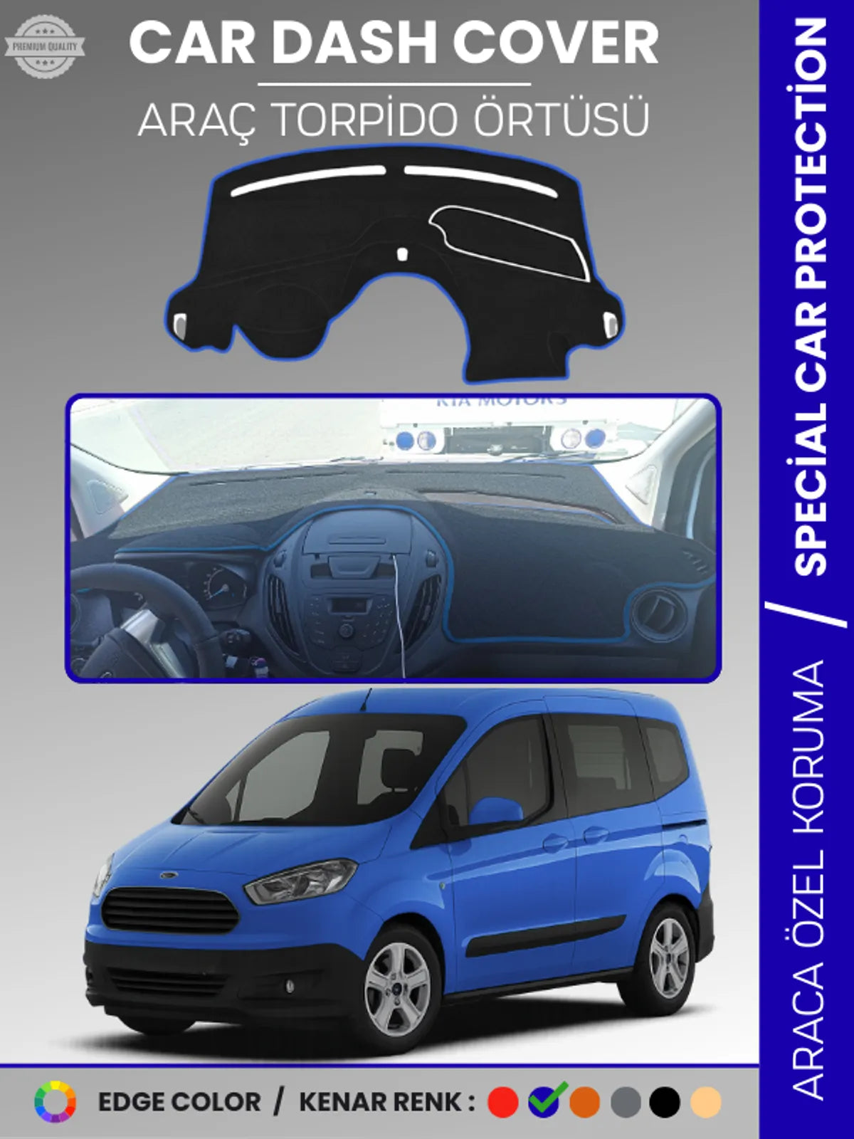 FORD COURİER (2013-2020) Uyumlu Torpido Örtüsü Araca Özel Ön Göğüs Koruma
