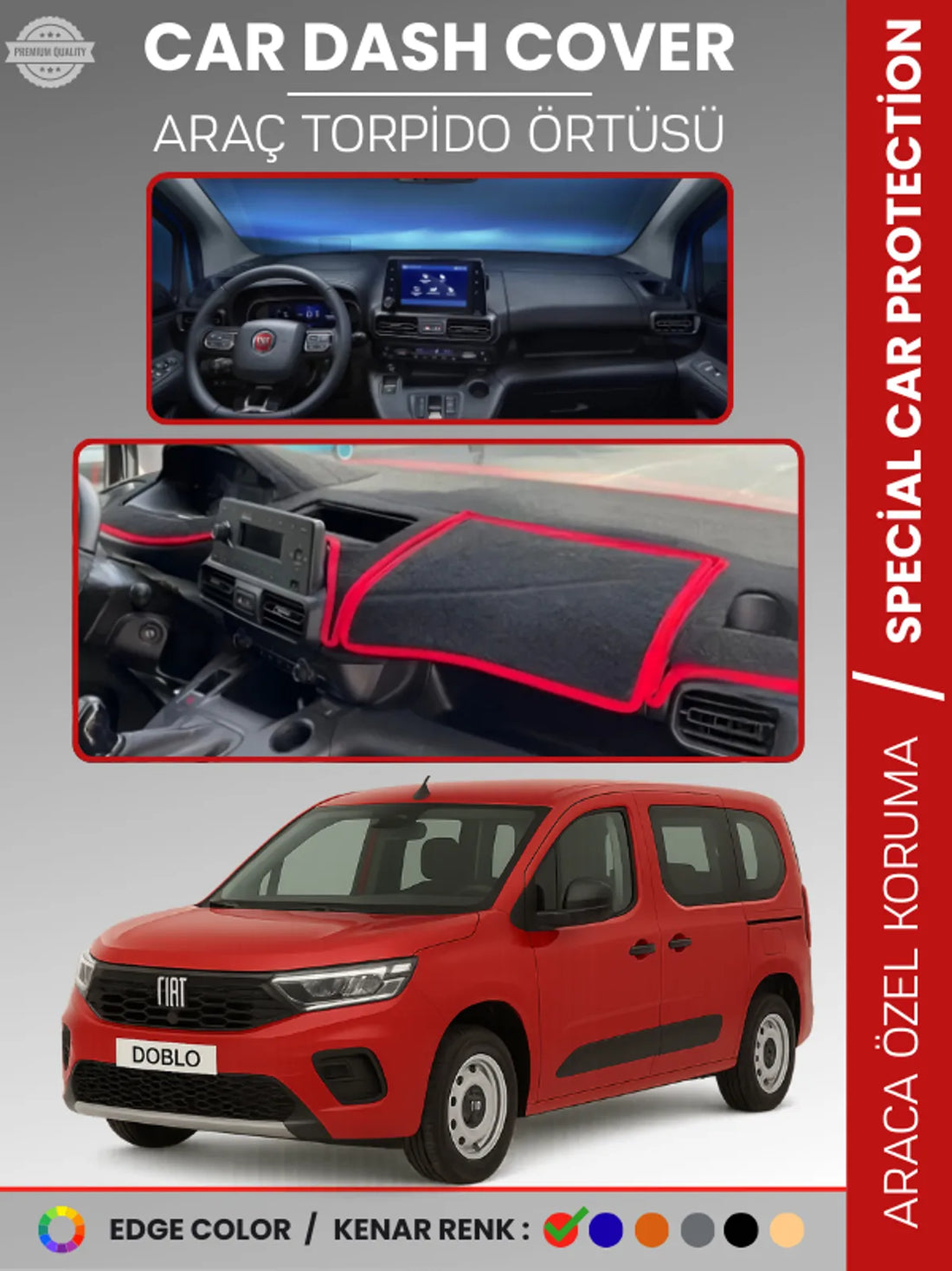 Fiat DOBLO (2023+) Uyumlu Torpido Örtüsü Araca Özel Ön Göğüs Koruma
