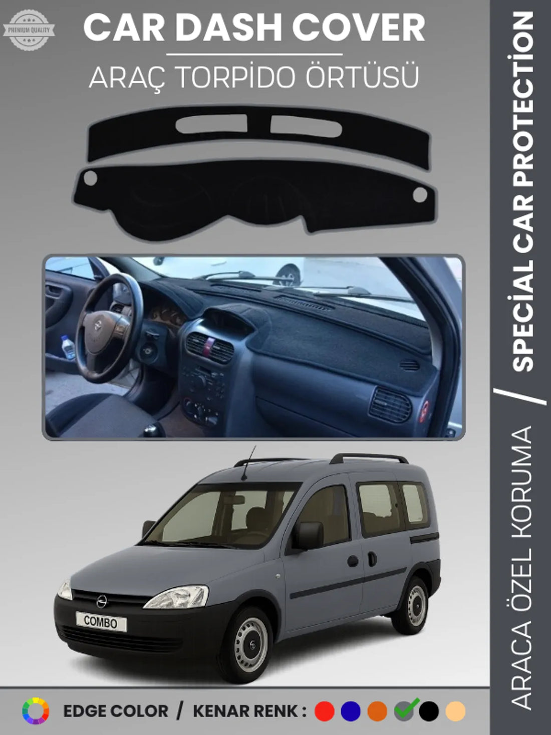 Opel COMBO C (2001-2011) Uyumlu Torpido Örtüsü Araca Özel Ön Göğüs Koruma