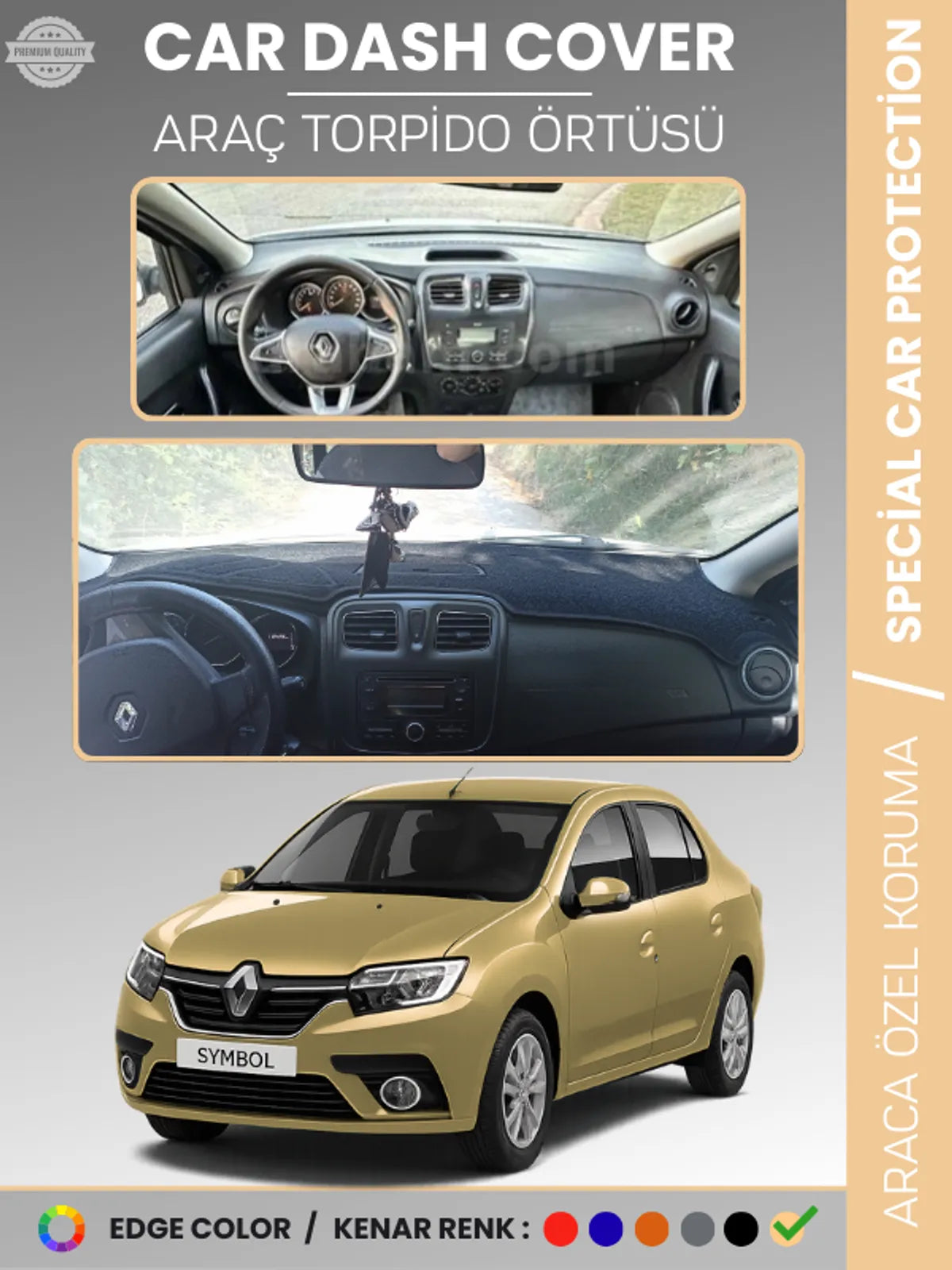 RENAULT SYMBOL 3 SAKLAMA GÖZSÜZ (2013-2021) Uyumlu Torpido Örtüsü Araca Özel Ön Göğüs Koruma