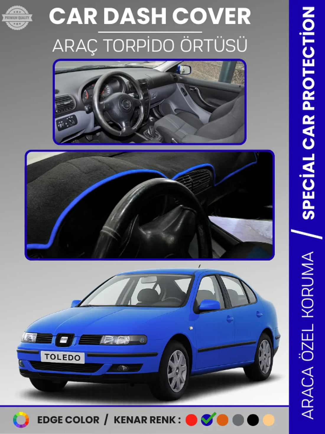 SEAT TOLEDO (1999-2005) Uyumlu Torpido Örtüsü Araca Özel Ön Göğüs Koruma