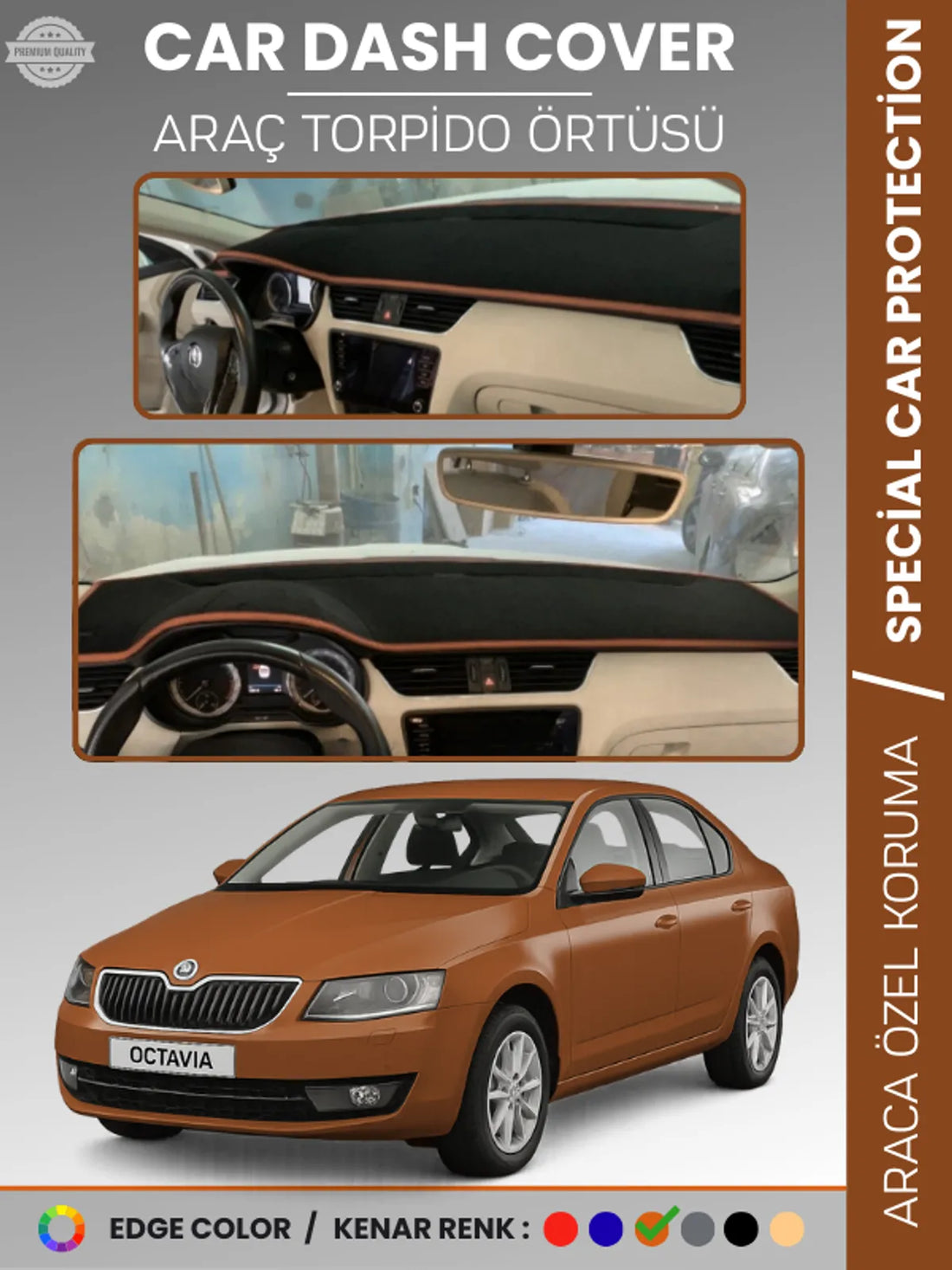 SKODA OCTAVIA A7 (2013-2019) Uyumlu Torpido Örtüsü Araca Özel Ön Göğüs Koruma