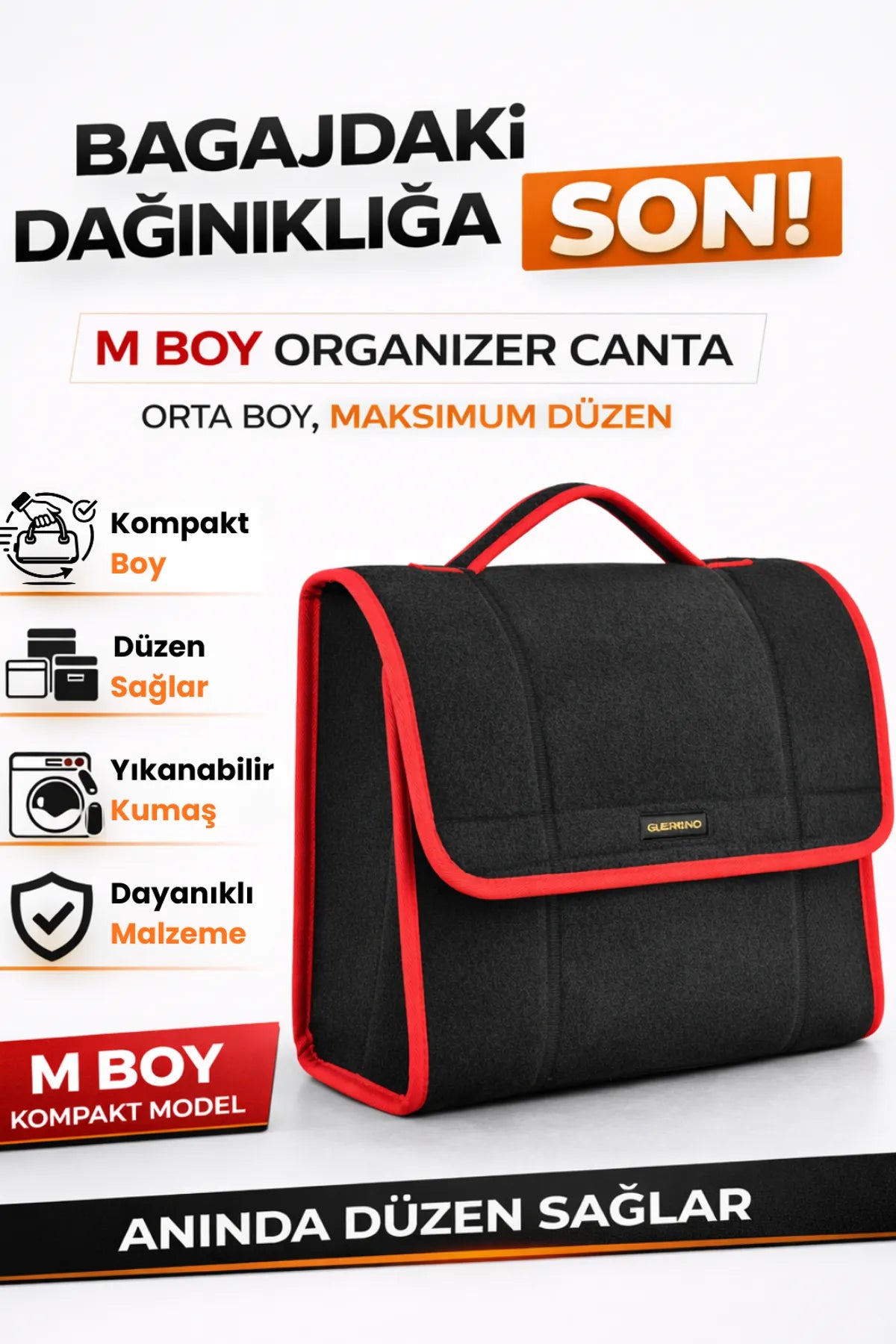 Oto Bagaj Çantası M Boy Kaymaz Cırt Bantlı Velur Kompakt Düzenleyici