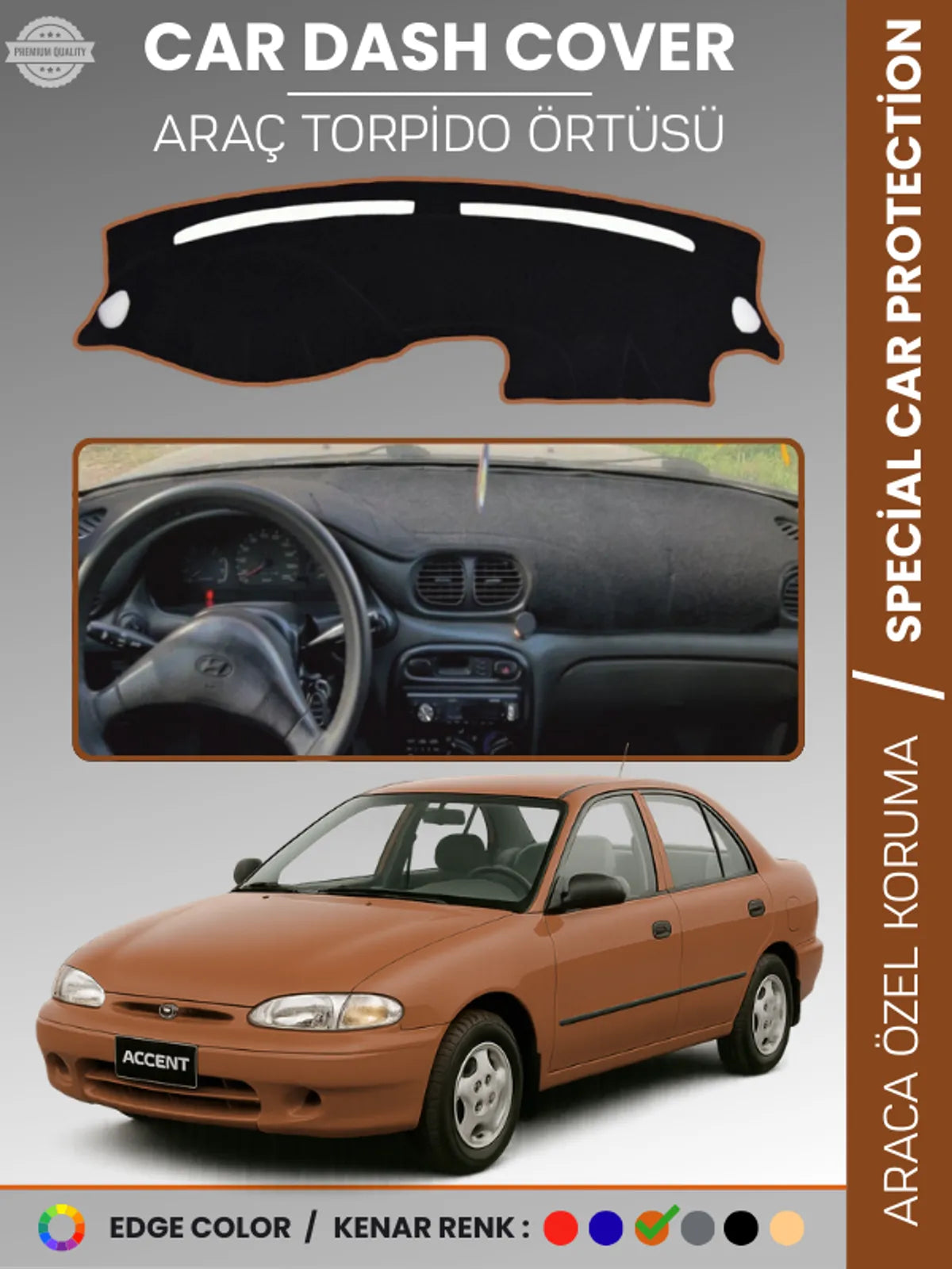 HYUNDAİ ACCENT YUMURTA KASA (1993-1999) Uyumlu Torpido Örtüsü Araca Özel Ön Göğüs Koruma