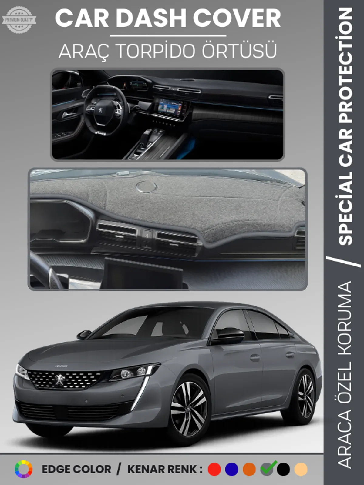 PEUGEOT 508 (2018-2024) Uyumlu Torpido Örtüsü Araca Özel Ön Göğüs Koruma
